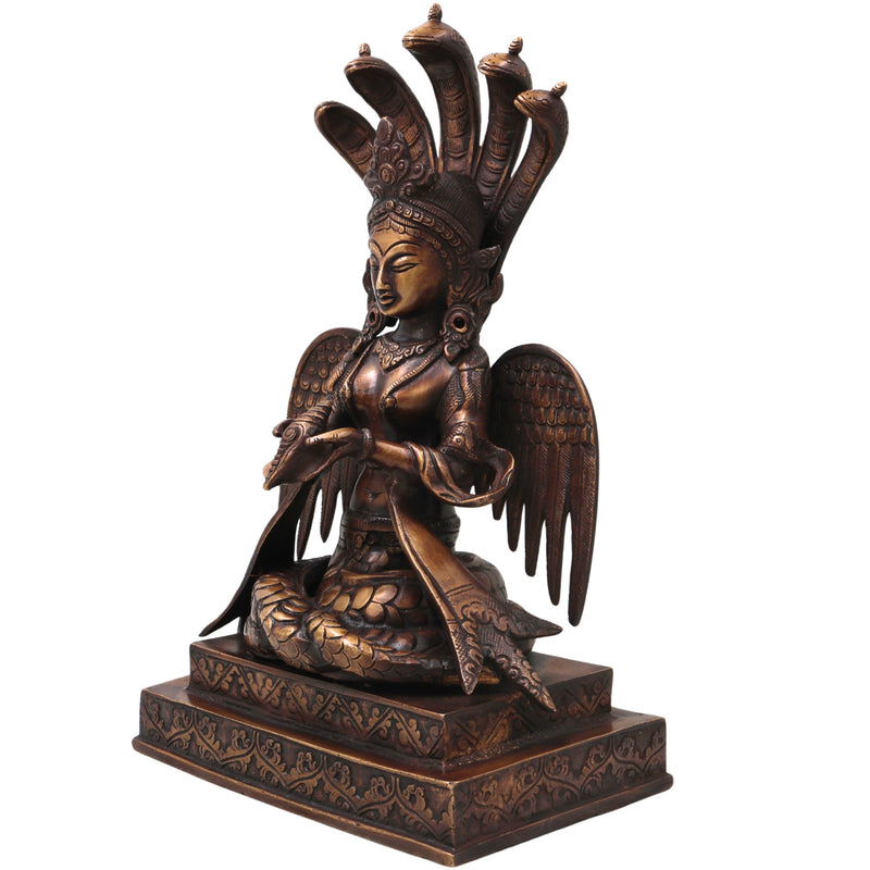 Brass Nagkanya Idol Handcrafted Nagini Naga Devi Murti Traditional Chola Style Pooja Home Decor Gift Statue, Gold, 12.5 Inch, 1 Piece