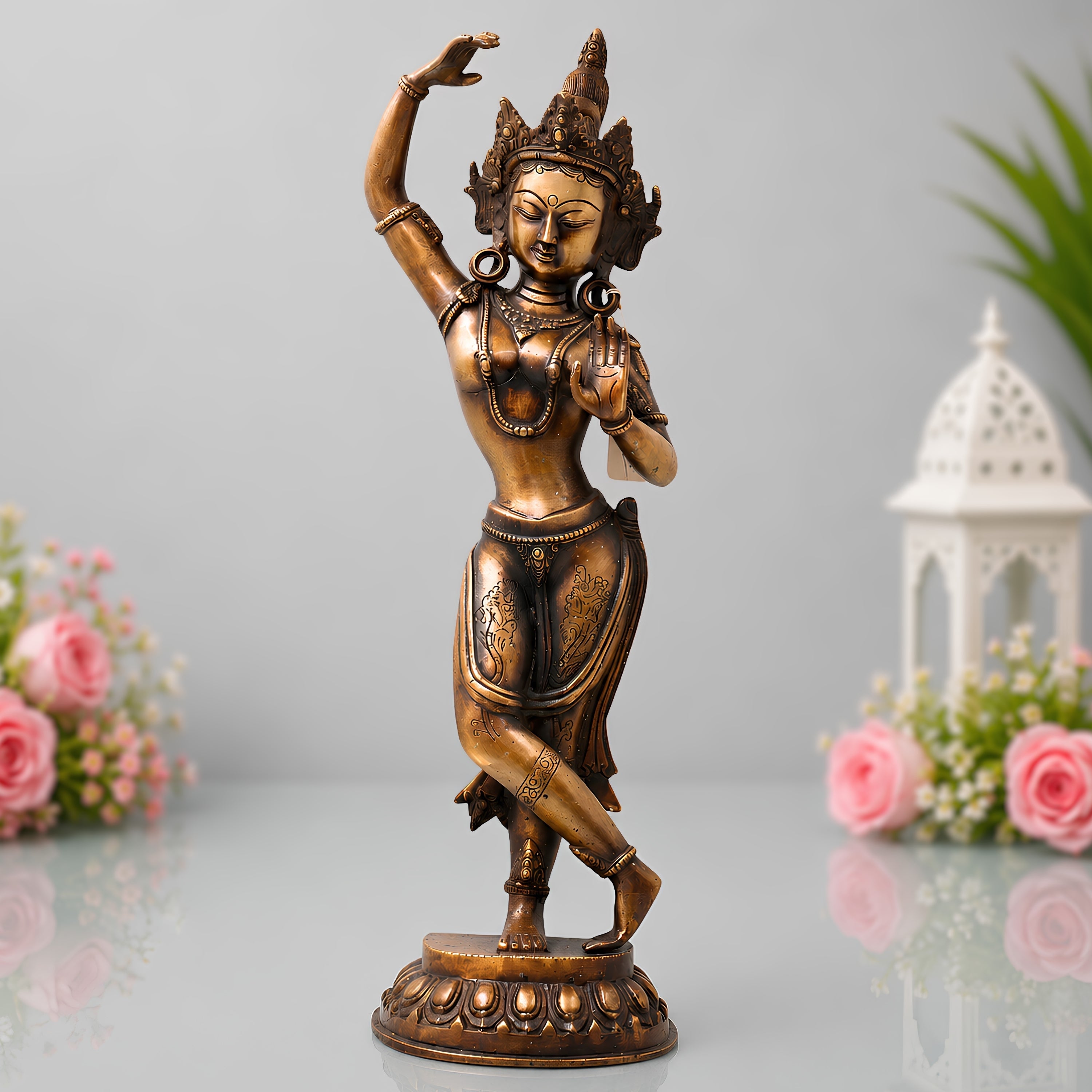 Brass Mayadevi Idol, Mahamaya Devi Handcrafted Traditional Chola Murti for Pooja, Temple Decor & Gifting, Gold, 21 Inch, 1 Piece