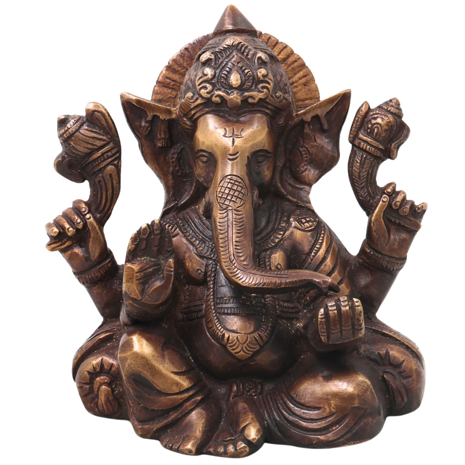 Brass Ganesh Idol Ganapati Vinayaka Murti Handcrafted Traditional Chola Style for Pooja Home Decor & Gifting, Gold, 6.5 Inch, 1 Piece