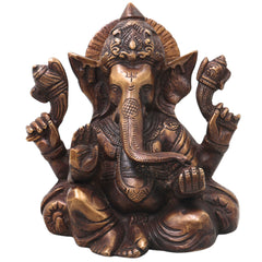 Brass Ganesh Idol Ganapati Vinayaka Murti Handcrafted Traditional Chola Style for Pooja Home Decor & Gifting, Gold, 6.5 Inch, 1 Piece