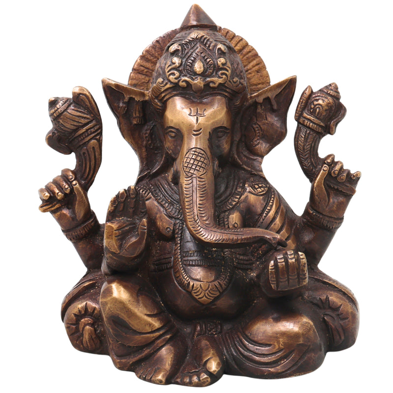 Brass Ganesh Idol Ganapati Vinayaka Murti Handcrafted Traditional Chola Style for Pooja Home Decor & Gifting, Gold, 6.5 Inch, 1 Piece