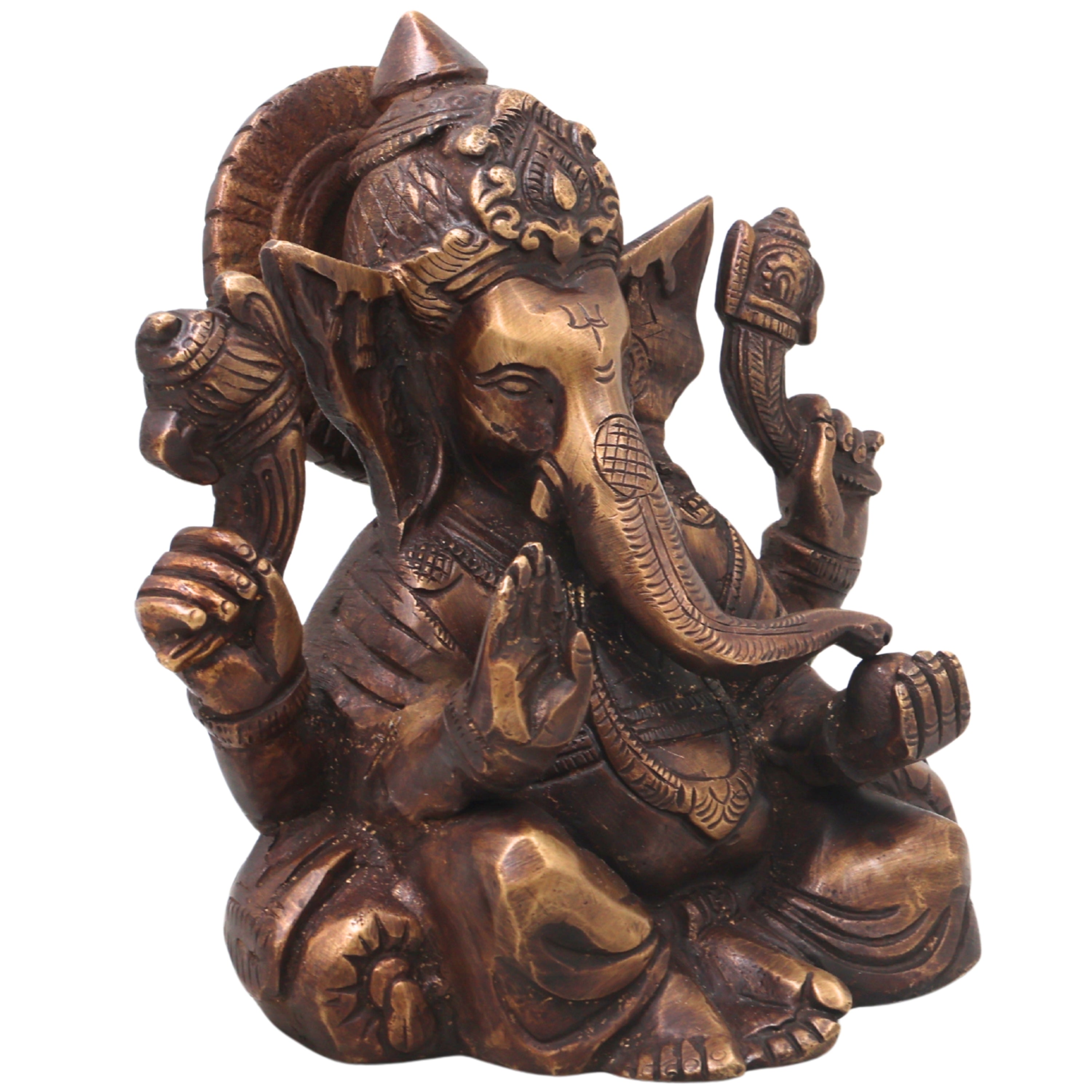 Brass Ganesh Idol Ganapati Vinayaka Murti Handcrafted Traditional Chola Style for Pooja Home Decor & Gifting, Gold, 6.5 Inch, 1 Piece