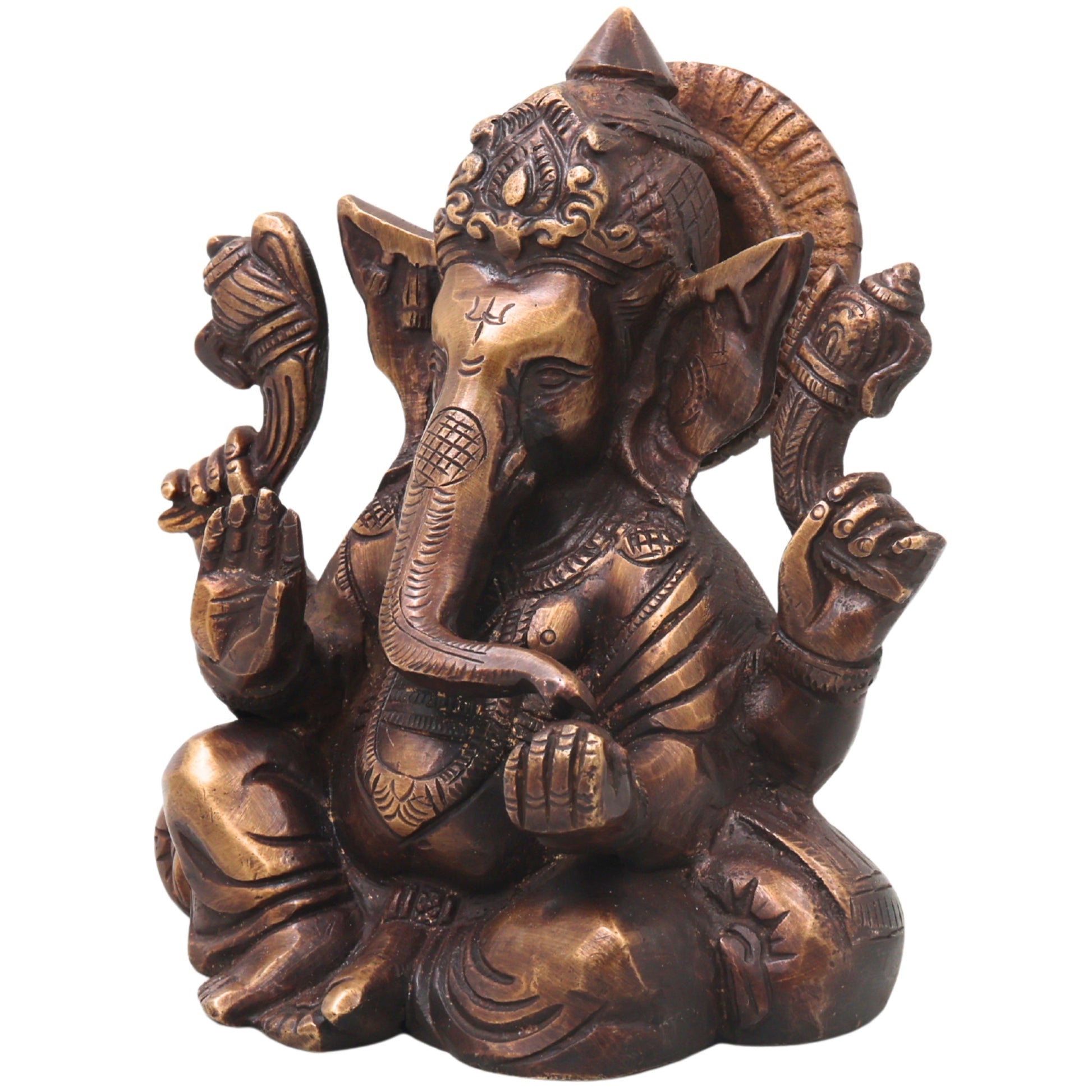 Brass Ganesh Idol Ganapati Vinayaka Murti Handcrafted Traditional Chola Style for Pooja Home Decor & Gifting, Gold, 6.5 Inch, 1 Piece
