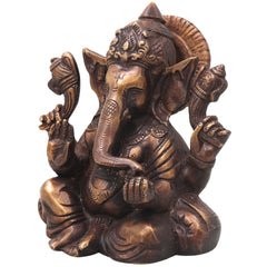 Brass Ganesh Idol Ganapati Vinayaka Murti Handcrafted Traditional Chola Style for Pooja Home Decor & Gifting, Gold, 6.5 Inch, 1 Piece