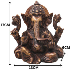 Brass Ganesh Idol Ganapati Vinayaka Murti Handcrafted Traditional Chola Style for Pooja Home Decor & Gifting, Gold, 6.5 Inch, 1 Piece