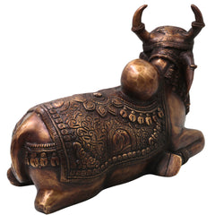 Brass Nandi Idol Handcrafted Nandikeshwara Vrishabha Murti for Pooja, Home Decor, Gifting Traditional Chola Art, Gold, 9.5 Inch, 1 Piece