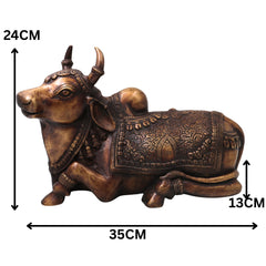 Brass Nandi Idol Handcrafted Nandikeshwara Vrishabha Murti for Pooja, Home Decor, Gifting Traditional Chola Art, Gold, 9.5 Inch, 1 Piece