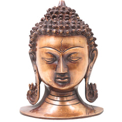 Brass Buddha Head Idol Statue, Handcrafted Gautama Buddha Face Sculpture for Home Decor, Pooja, Vastu & Gifting, Gold, 9.5 Inch, 1 Piece