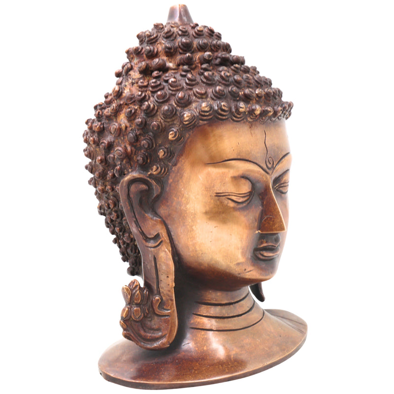 Brass Buddha Head Idol Statue, Handcrafted Gautama Buddha Face Sculpture for Home Decor, Pooja, Vastu & Gifting, Gold, 9.5 Inch, 1 Piece