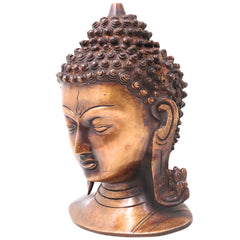 Brass Buddha Head Idol Statue, Handcrafted Gautama Buddha Face Sculpture for Home Decor, Pooja, Vastu & Gifting, Gold, 9.5 Inch, 1 Piece