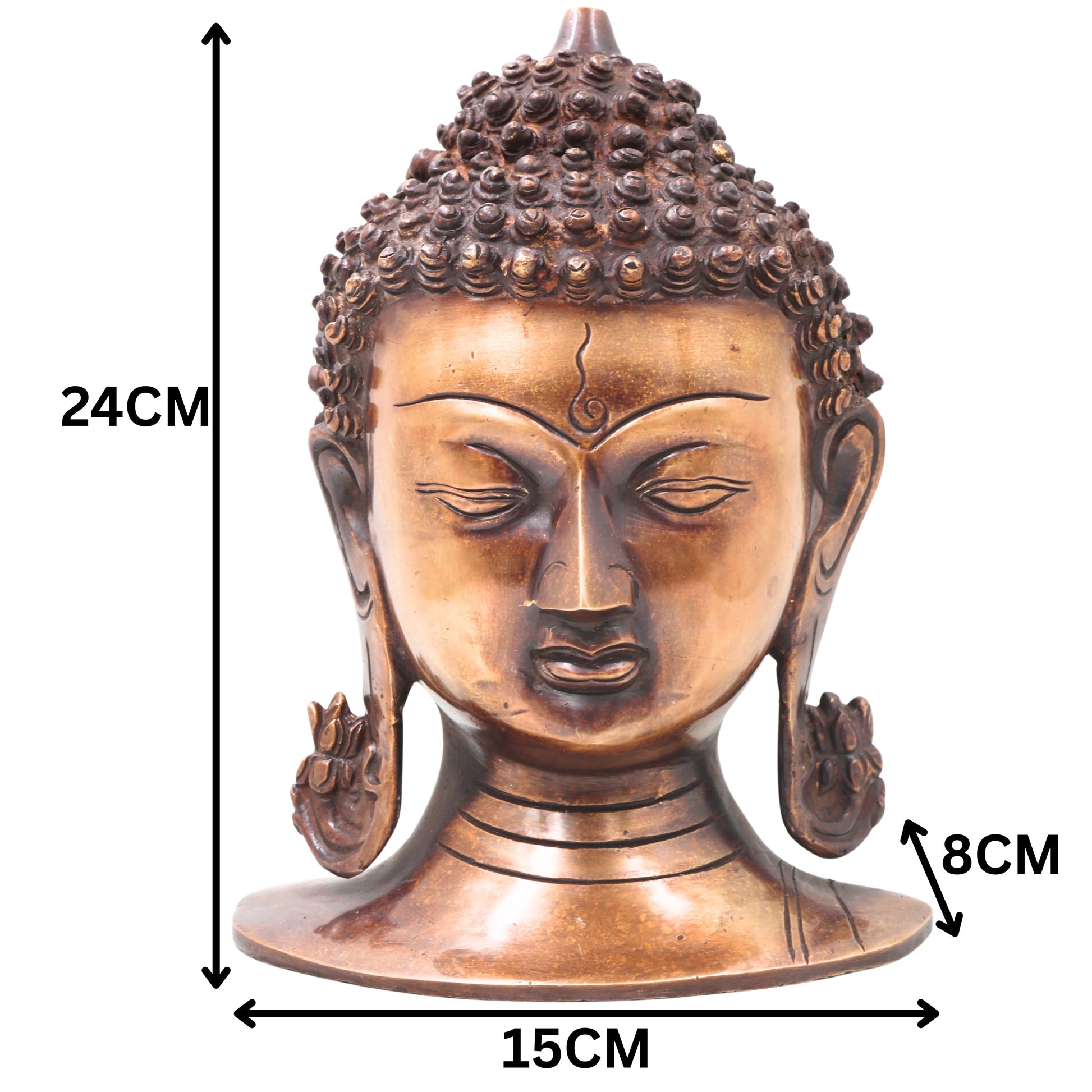 Brass Buddha Head Idol Statue, Handcrafted Gautama Buddha Face Sculpture for Home Decor, Pooja, Vastu & Gifting, Gold, 9.5 Inch, 1 Piece