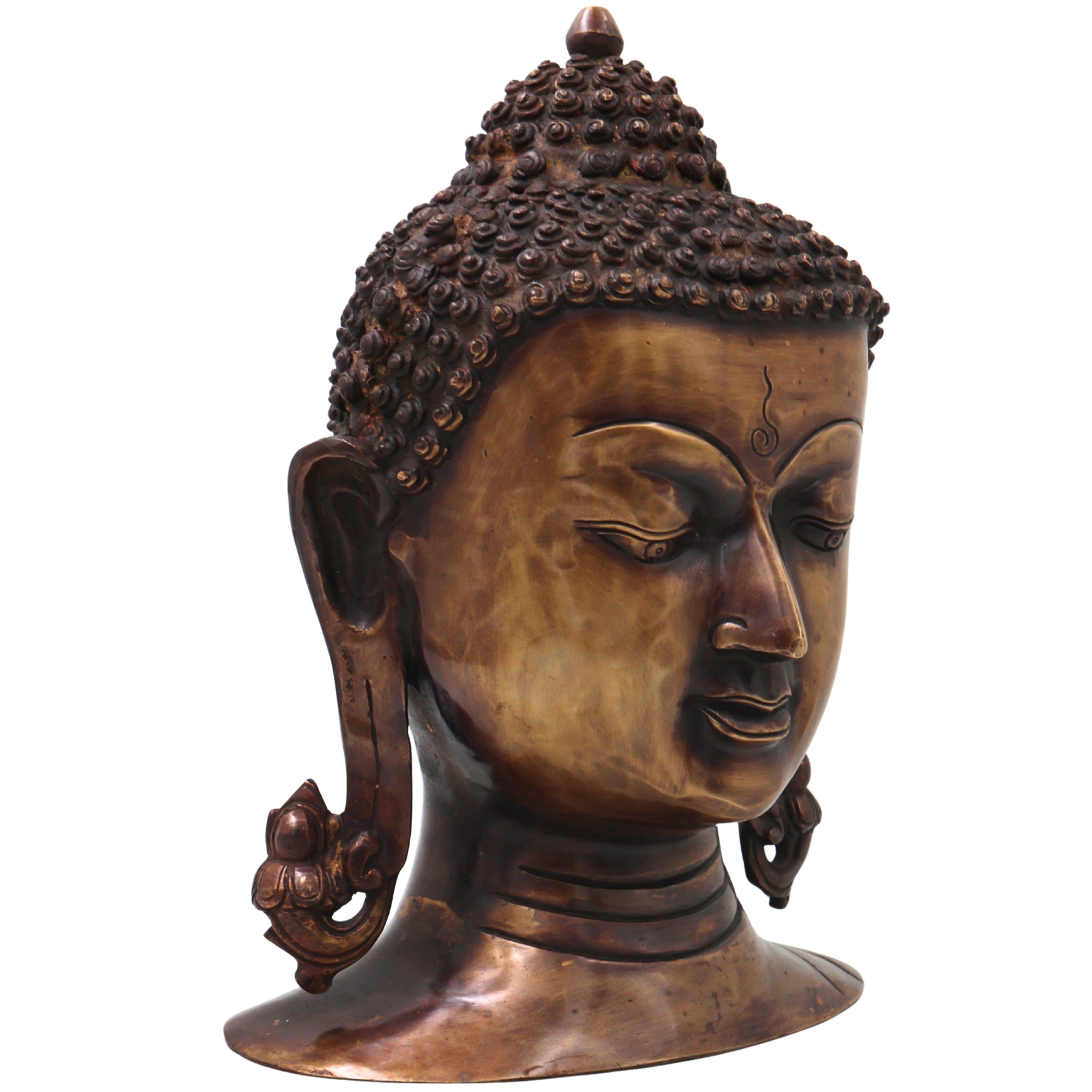 Brass Buddha Head Statue, Handcrafted Gautama Buddha Murti Traditional Spiritual Home Decor & Gifting Idol, Gold, 12 Inch, 1 Piece