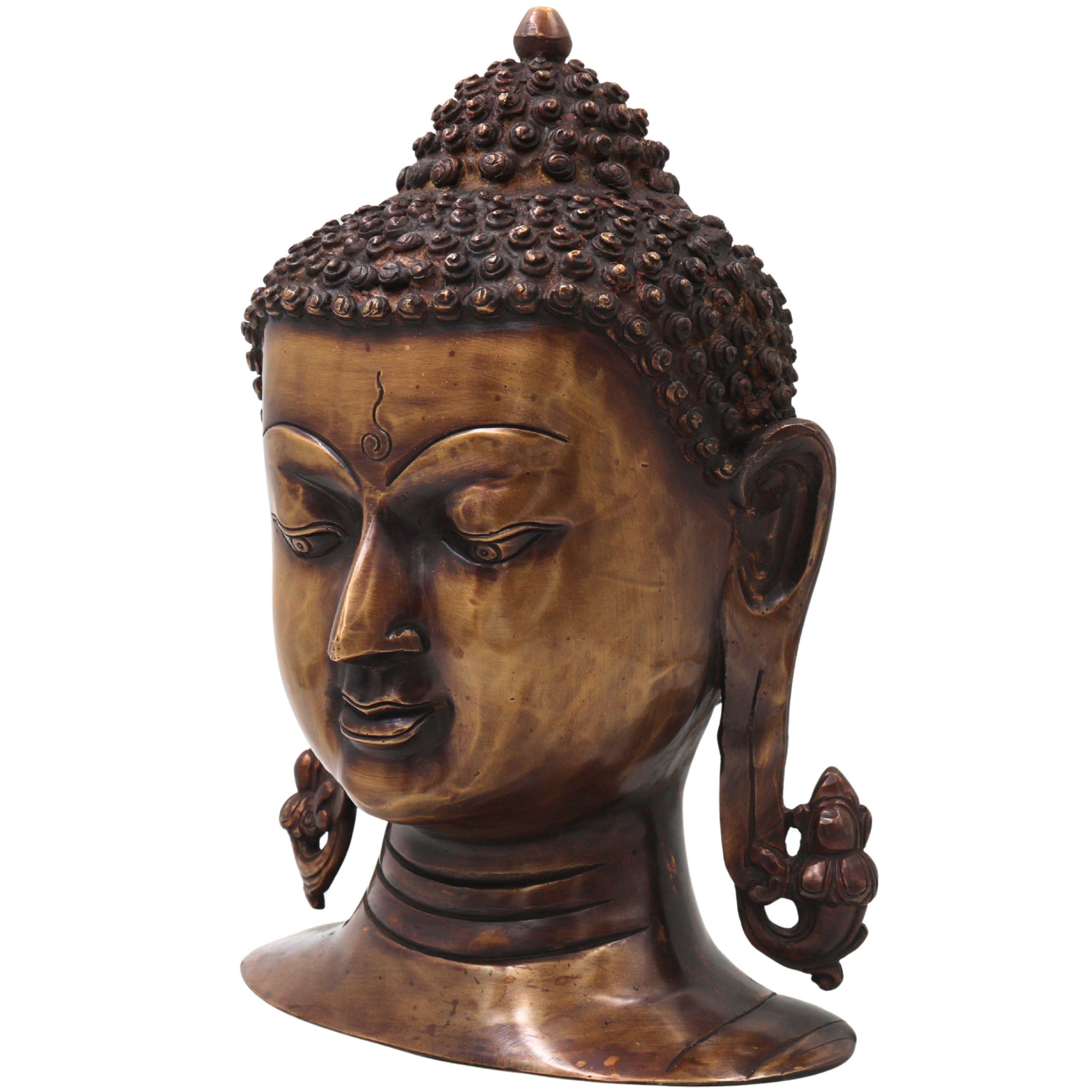 Brass Buddha Head Statue, Handcrafted Gautama Buddha Murti Traditional Spiritual Home Decor & Gifting Idol, Gold, 12 Inch, 1 Piece