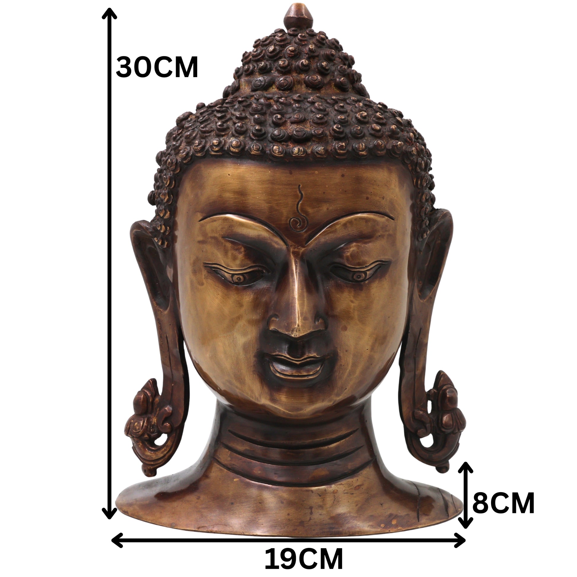 Brass Buddha Head Statue, Handcrafted Gautama Buddha Murti Traditional Spiritual Home Decor & Gifting Idol, Gold, 12 Inch, 1 Piece