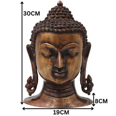 Brass Buddha Head Statue, Handcrafted Gautama Buddha Murti Traditional Spiritual Home Decor & Gifting Idol, Gold, 12 Inch, 1 Piece