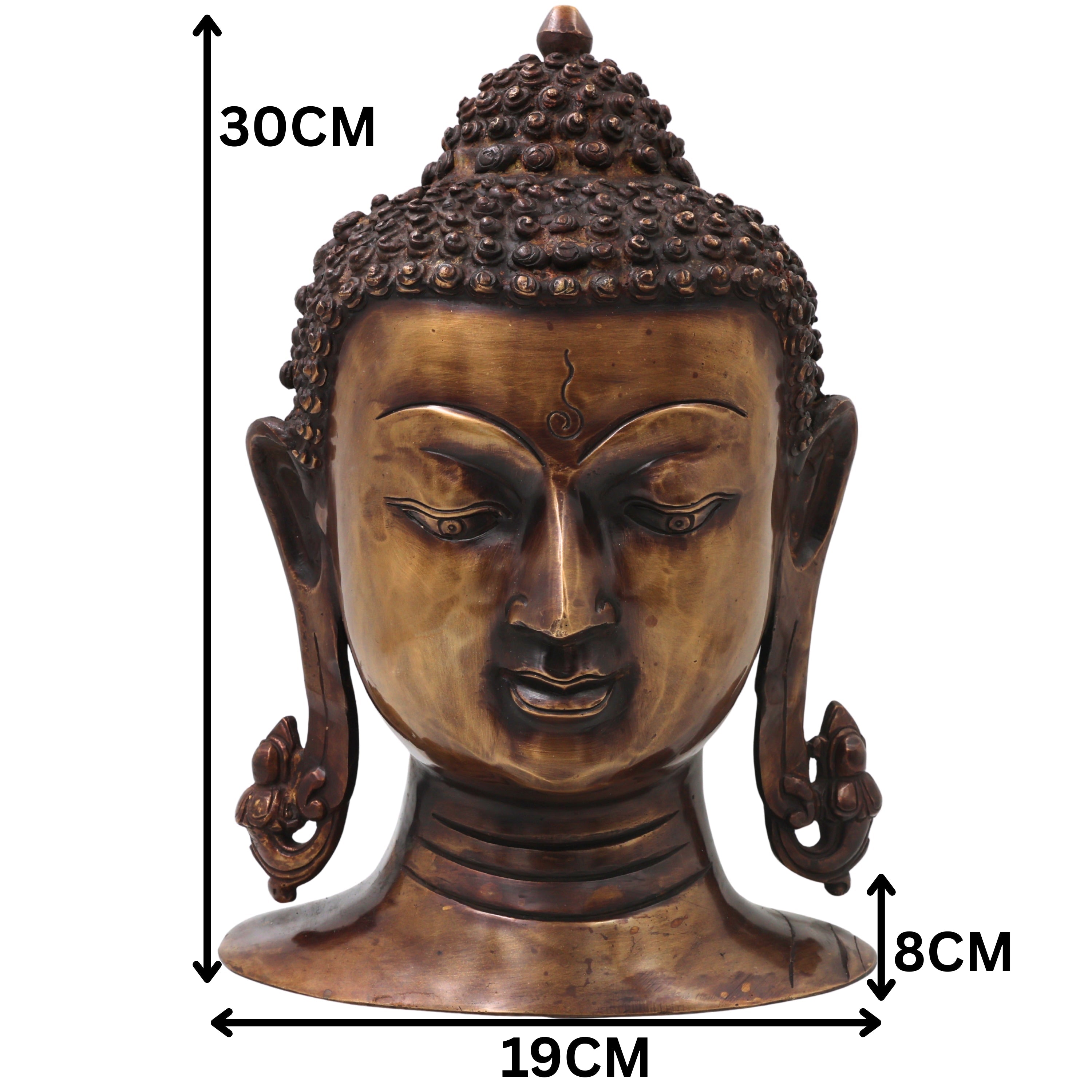 Brass Buddha Head Statue, Handcrafted Gautama Buddha Murti Traditional Spiritual Home Decor & Gifting Idol, Gold, 12 Inch, 1 Piece