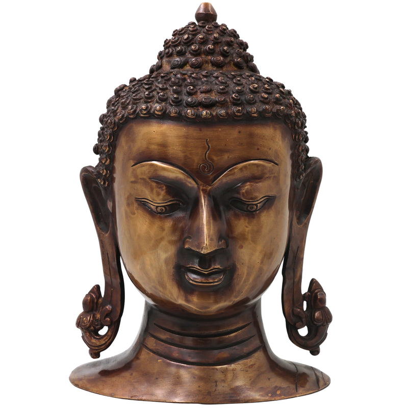 Brass Buddha Head Statue, Handcrafted Gautama Buddha Murti Traditional Spiritual Home Decor & Gifting Idol, Gold, 12 Inch, 1 Piece