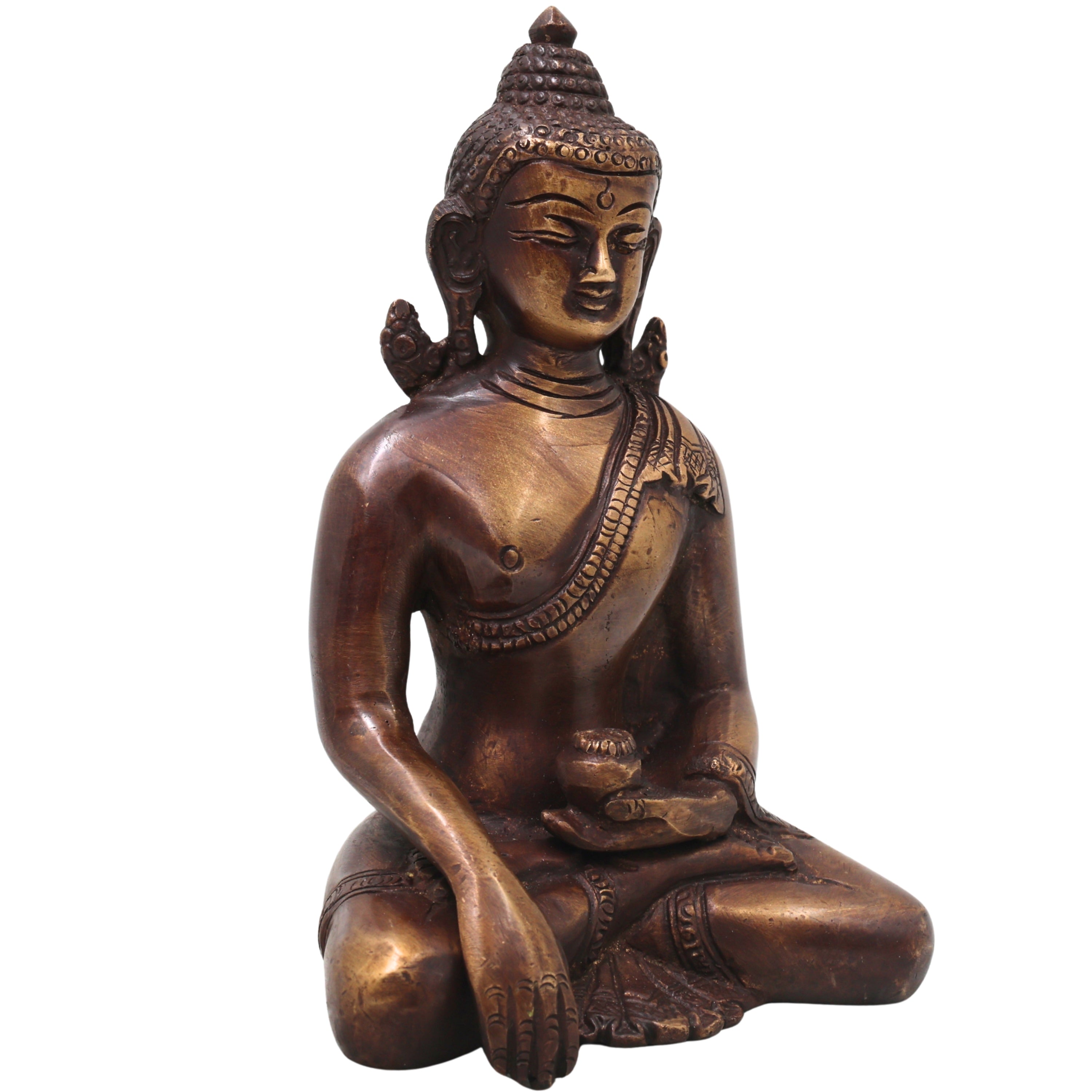 Brass Gautama Buddha Idol Handcrafted Statue Traditional Spiritual Murti for Pooja Home Decor & Gifting, Gold, 10 Inch, 1 Piece