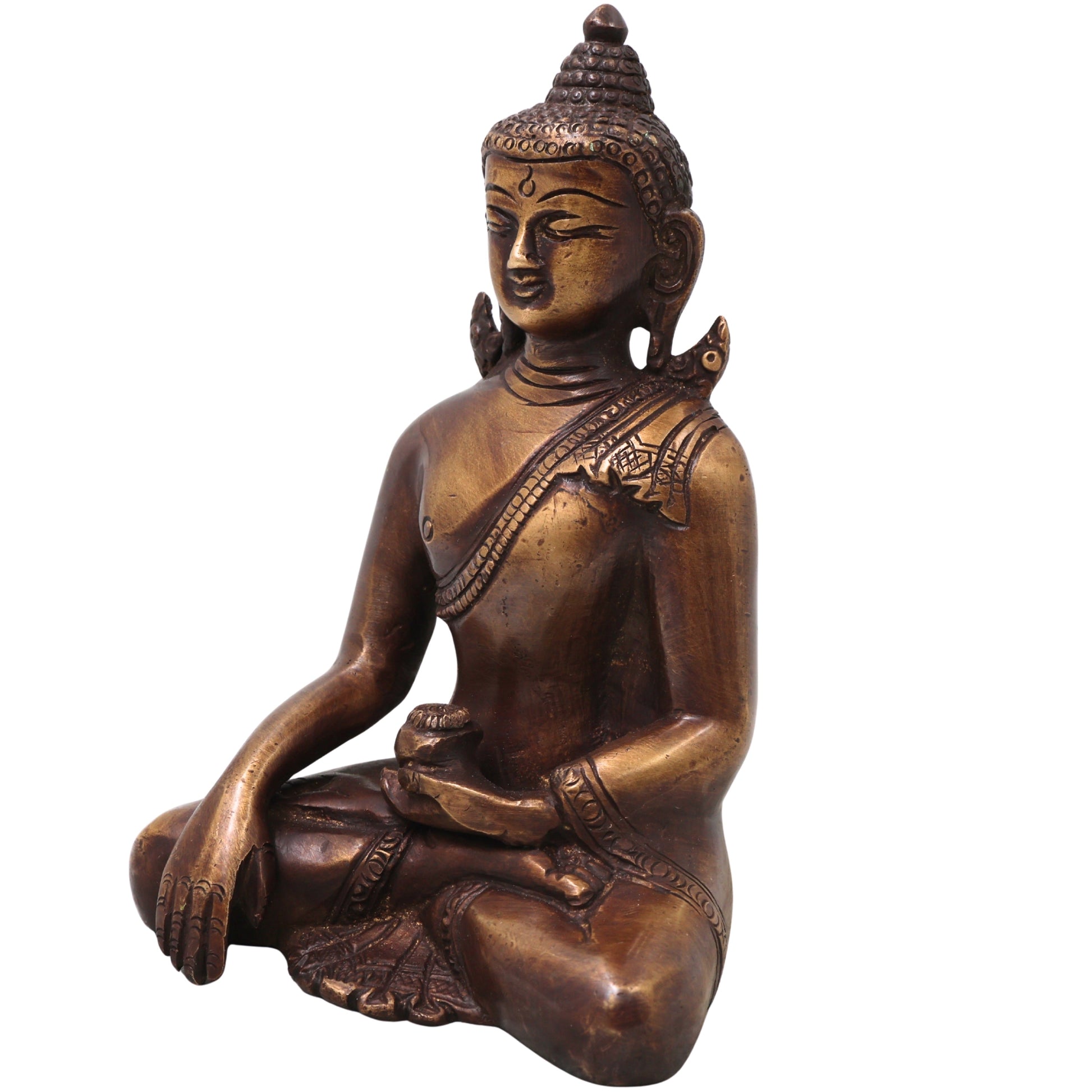 Brass Gautama Buddha Idol Handcrafted Statue Traditional Spiritual Murti for Pooja Home Decor & Gifting, Gold, 10 Inch, 1 Piece