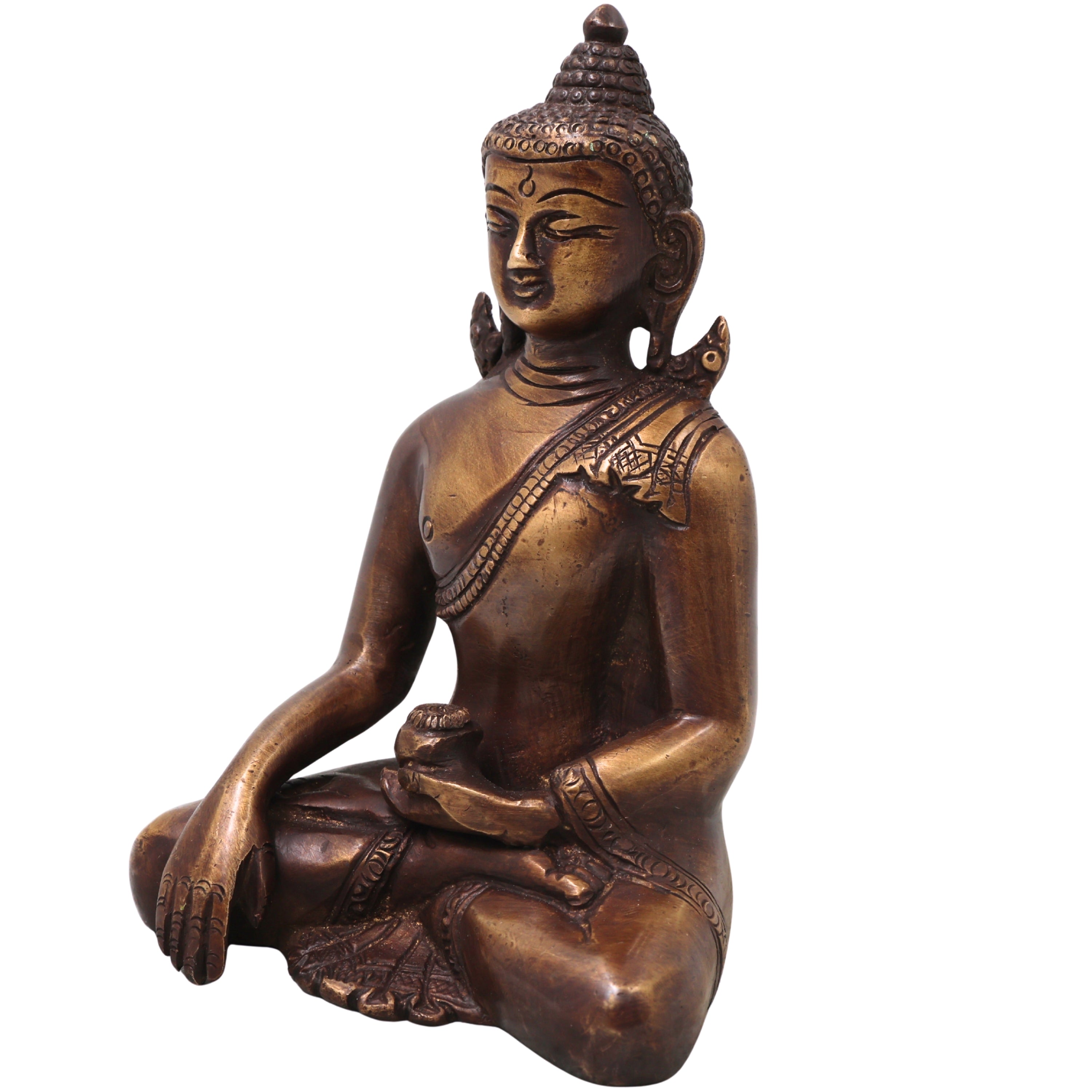 Brass Gautama Buddha Idol Handcrafted Statue Traditional Spiritual Murti for Pooja Home Decor & Gifting, Gold, 10 Inch, 1 Piece
