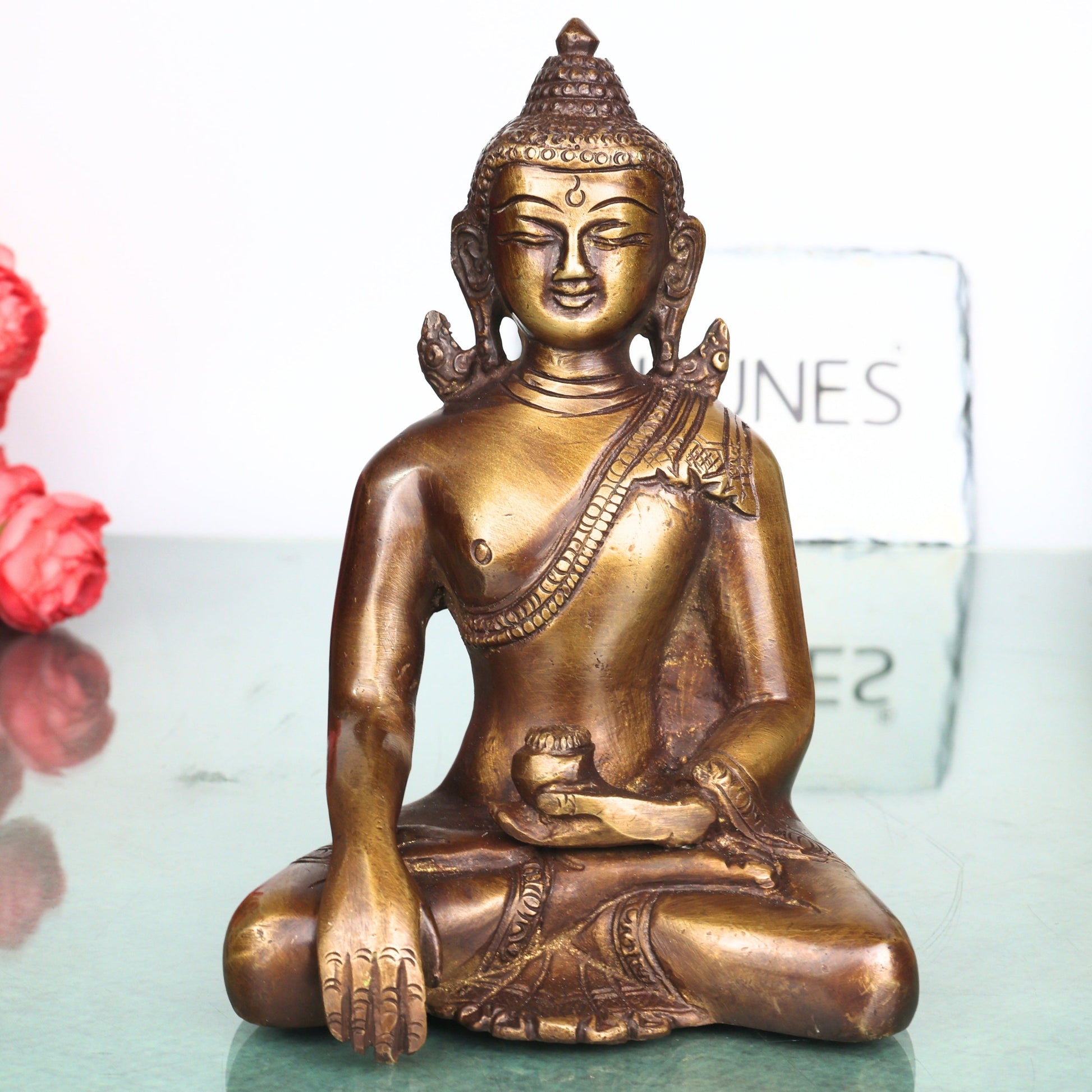 Brass Gautama Buddha Idol Handcrafted Statue Traditional Spiritual Murti for Pooja Home Decor & Gifting, Gold, 10 Inch, 1 Piece