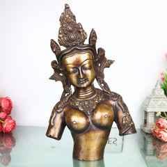 Brass Tara Devi Sculpture, Handcrafted Traditional Chola Style Goddess Idol for Pooja, Home Decor & Gifting, Gold, 14 Inch, 1 Piece