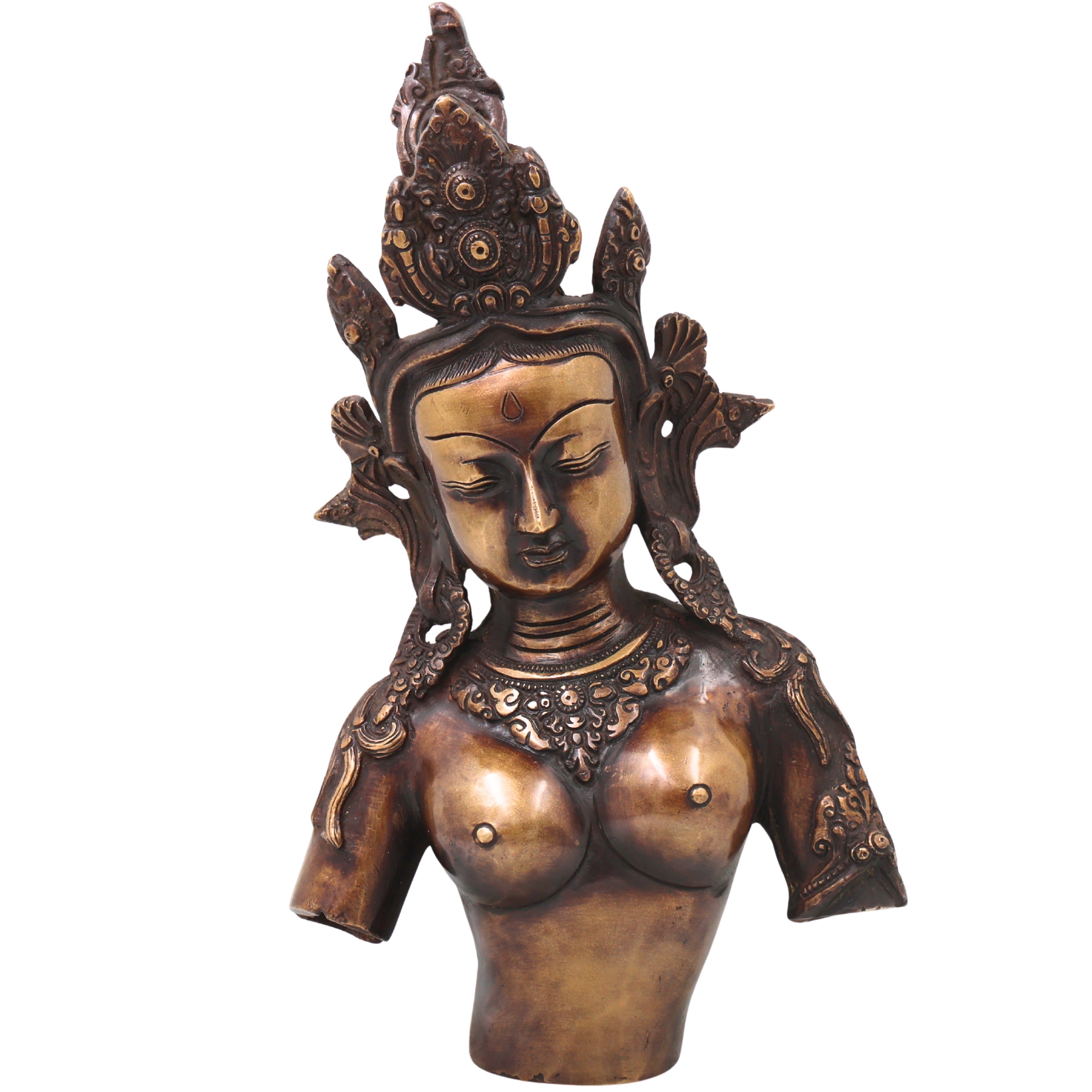 Brass Tara Devi Sculpture, Handcrafted Traditional Chola Style Goddess Idol for Pooja, Home Decor & Gifting, Gold, 14 Inch, 1 Piece