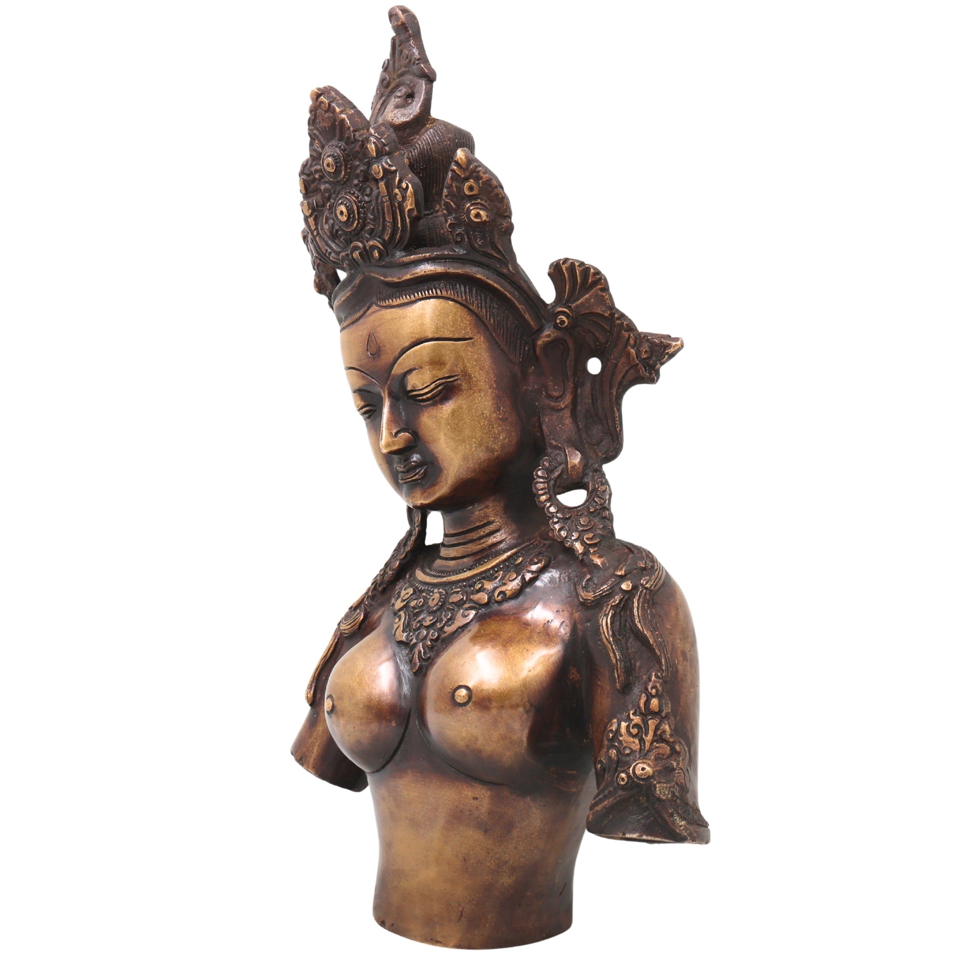 Brass Tara Devi Sculpture, Handcrafted Traditional Chola Style Goddess Idol for Pooja, Home Decor & Gifting, Gold, 14 Inch, 1 Piece