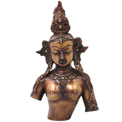 Brass Half Tara Sculpture,Handcrafted  Tara Devi Idol Traditional Chola Art for Pooja, Home Decor & Gifting, Gold, 14 Inch, 1 Piece
