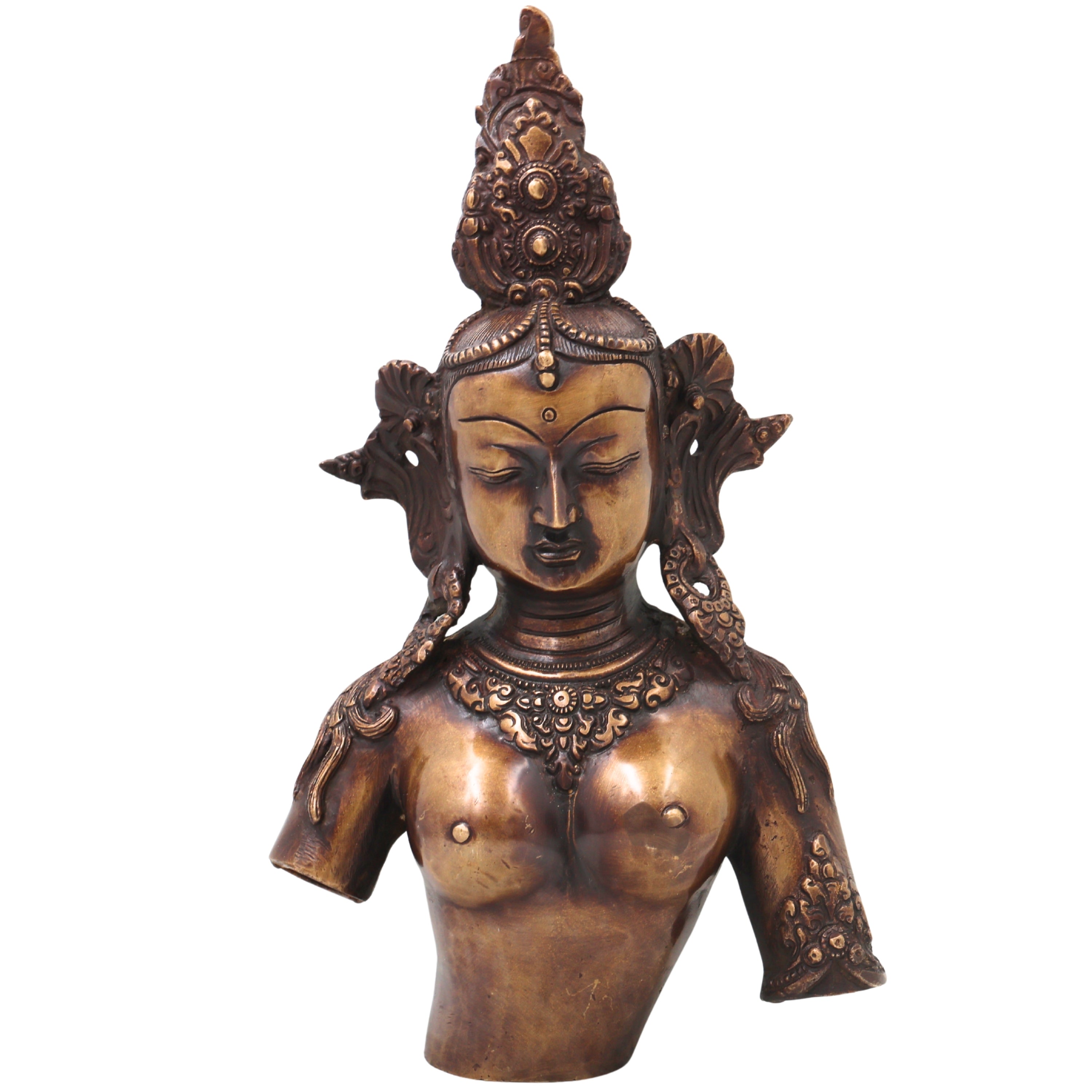 Brass Half Tara Sculpture,Handcrafted  Tara Devi Idol Traditional Chola Art for Pooja, Home Decor & Gifting, Gold, 14 Inch, 1 Piece