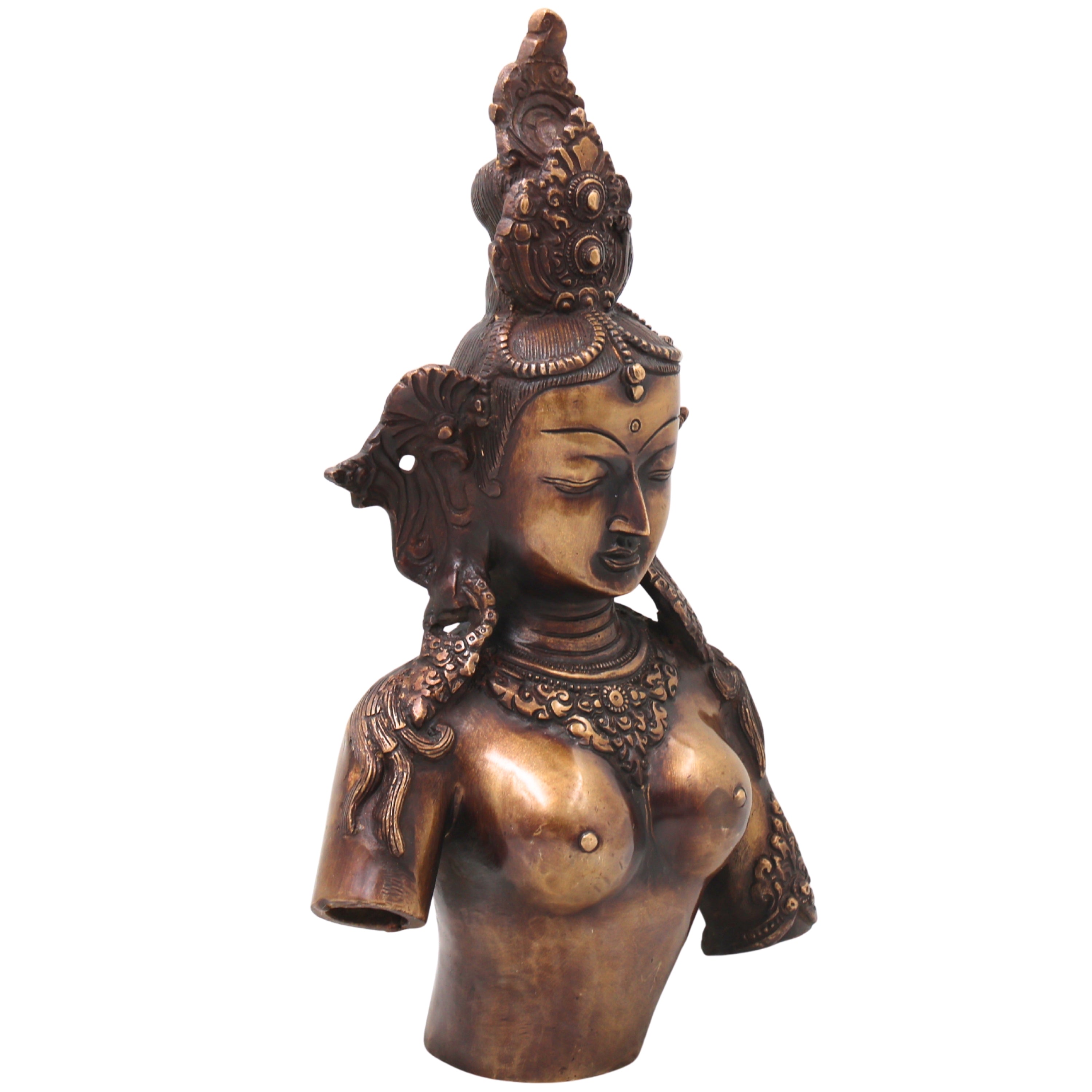 Brass Half Tara Sculpture,Handcrafted  Tara Devi Idol Traditional Chola Art for Pooja, Home Decor & Gifting, Gold, 14 Inch, 1 Piece