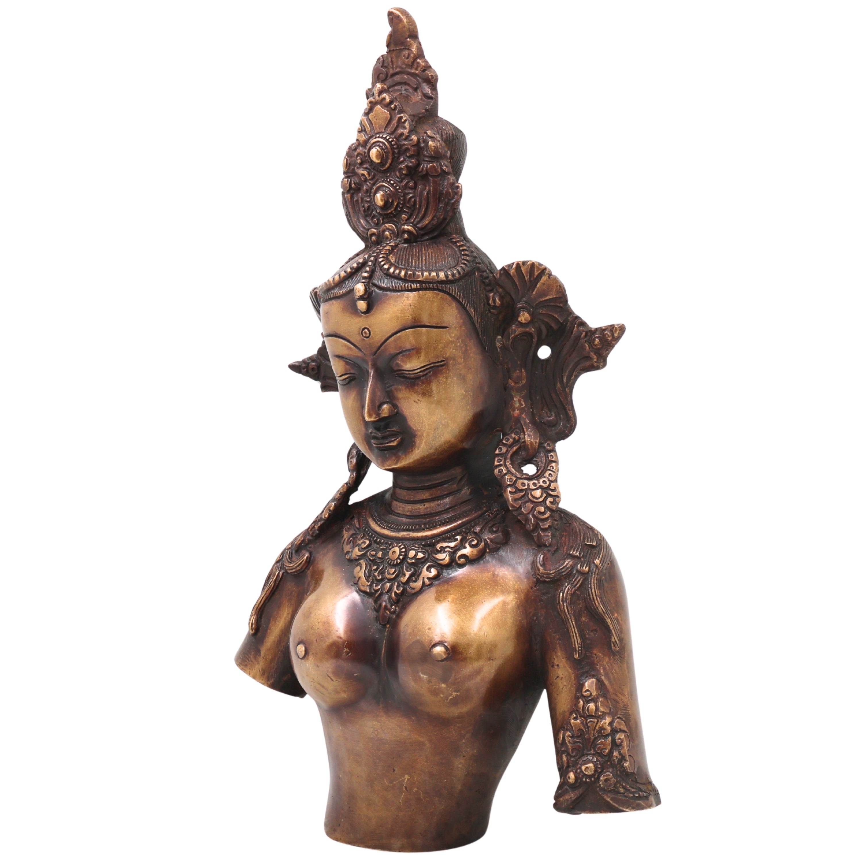 Brass Half Tara Sculpture,Handcrafted  Tara Devi Idol Traditional Chola Art for Pooja, Home Decor & Gifting, Gold, 14 Inch, 1 Piece