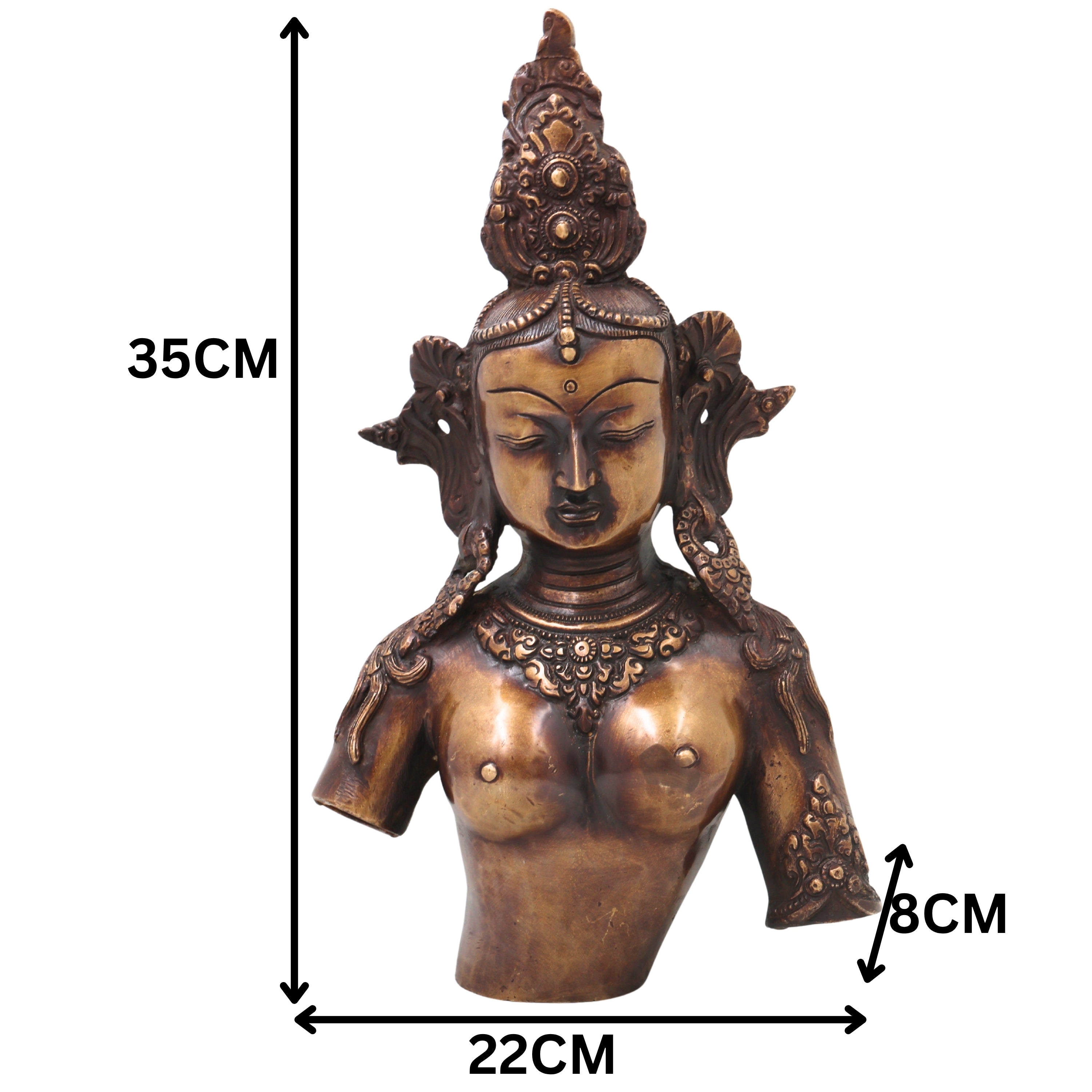Brass Half Tara Sculpture,Handcrafted  Tara Devi Idol Traditional Chola Art for Pooja, Home Decor & Gifting, Gold, 14 Inch, 1 Piece