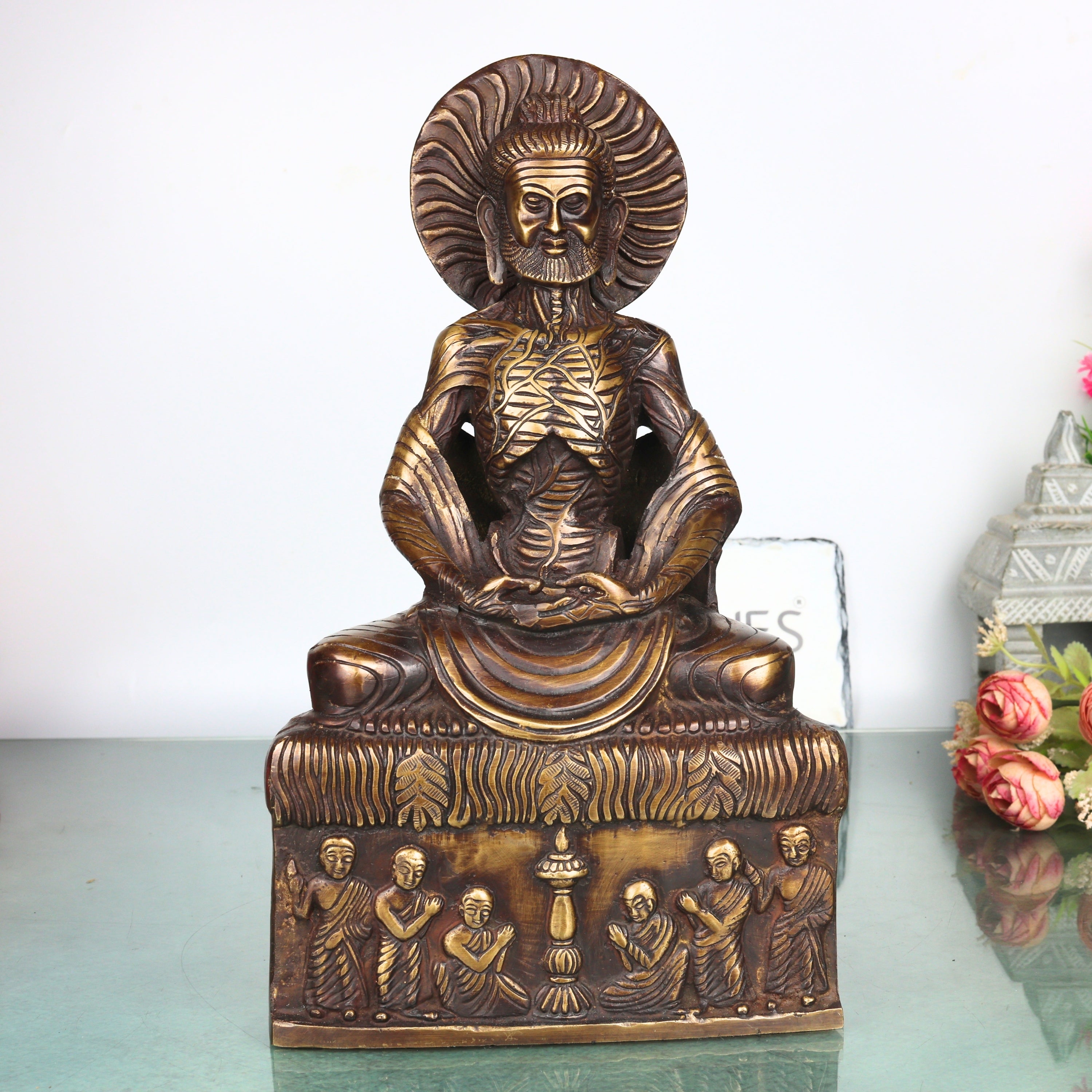 Brass Fasting Buddha Idol Statue, Handcrafted Ascetic Shakyamuni Gautama Sculpture for Pooja, Home Decor & Gifting, Gold, 12.5 Inch, 1 Piece
