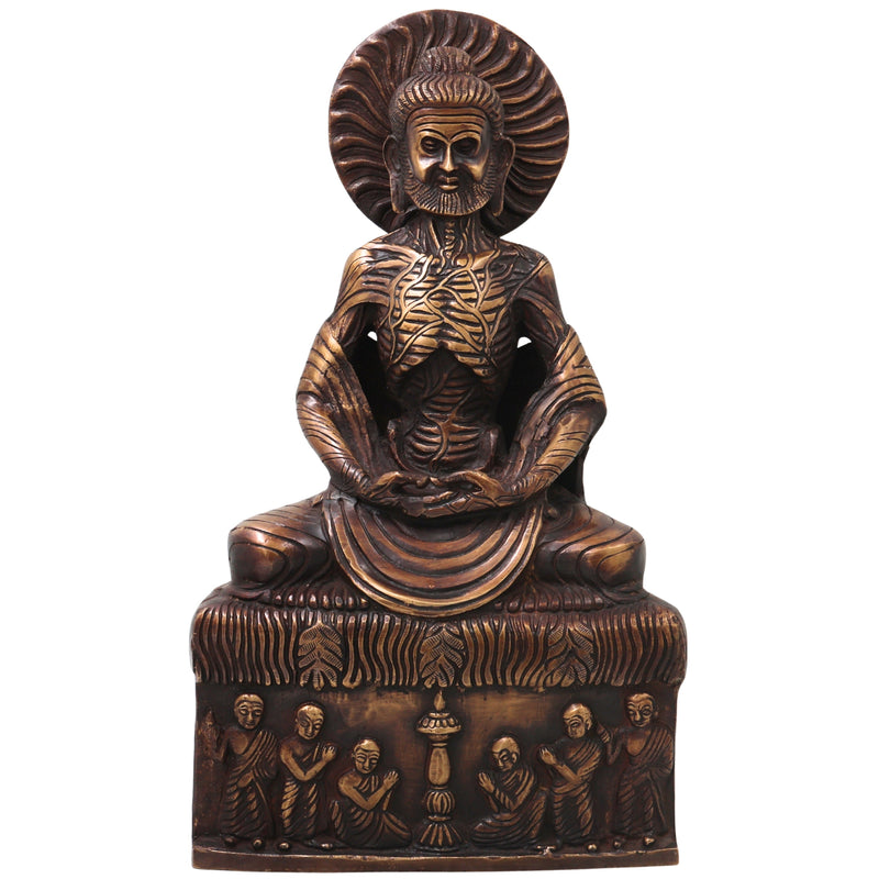 Brass Fasting Buddha Idol Statue, Handcrafted Ascetic Shakyamuni Gautama Sculpture for Pooja, Home Decor & Gifting, Gold, 12.5 Inch, 1 Piece