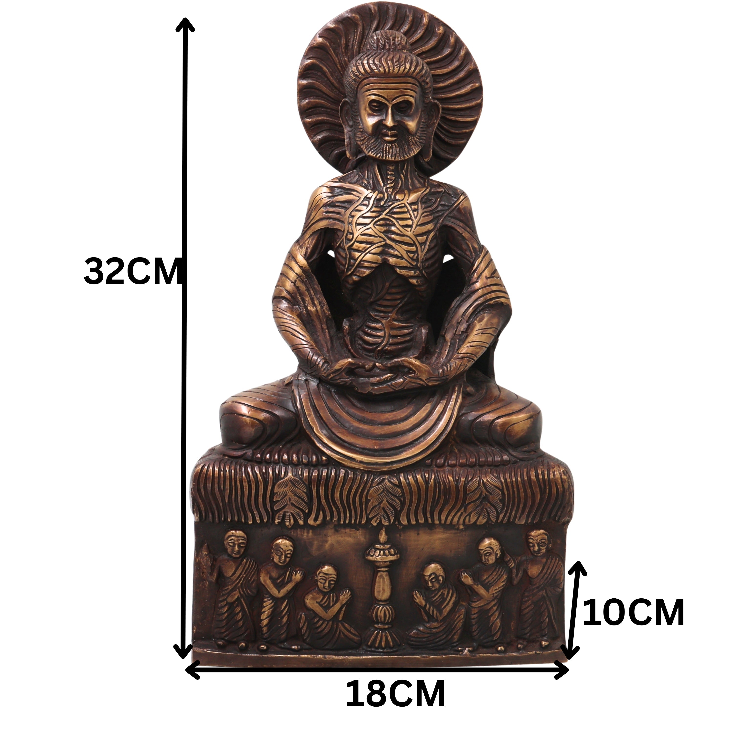 Brass Fasting Buddha Idol Statue, Handcrafted Ascetic Shakyamuni Gautama Sculpture for Pooja, Home Decor & Gifting, Gold, 12.5 Inch, 1 Piece