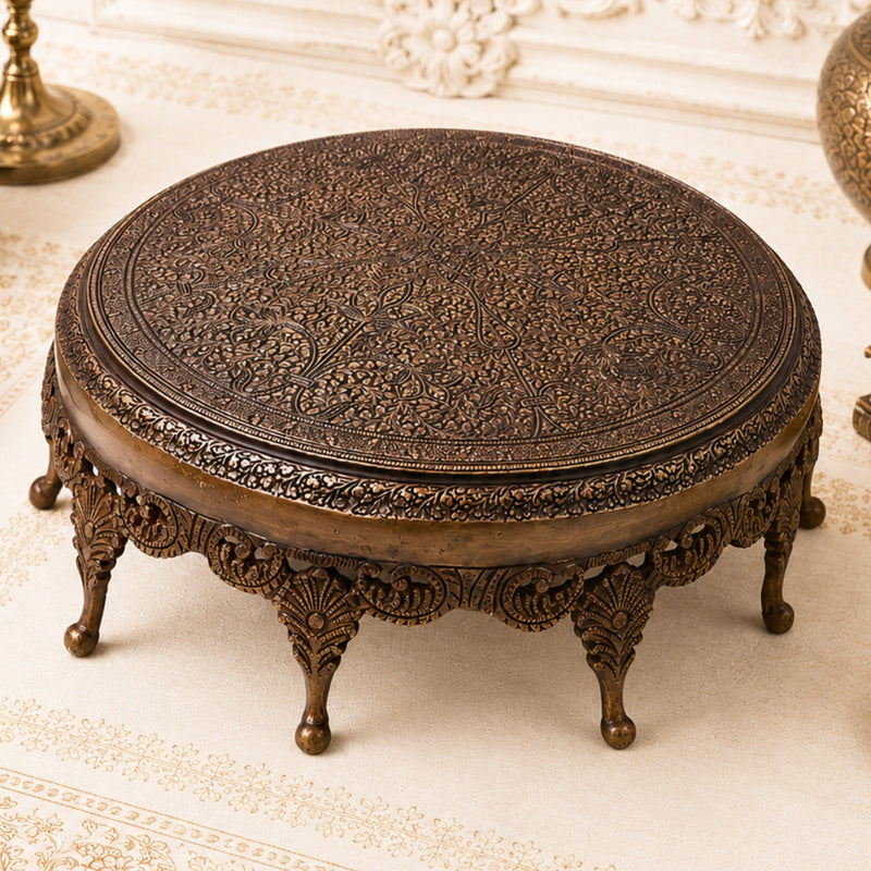 Brass Chowki Peetham, Handcrafted Murti Vigraha Pedestal for Pooja, Temple Decor & Gifting , Gold, 4.5 Inch, 1 Piece