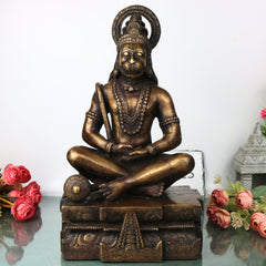 Brass Hanuman Idol Murti, Handcrafted Bajrangbali Anjaneya Statue for Pooja, Home Decor & Spiritual Gifting, Gold, 14.5 Inch, 1 Piece