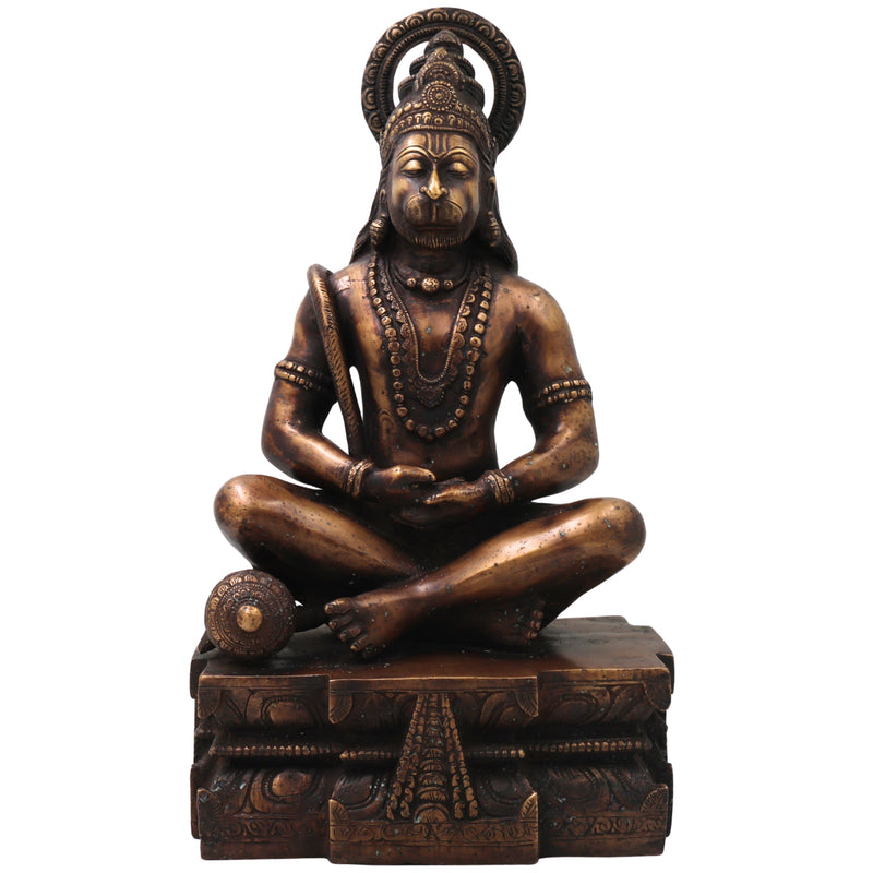 Brass Hanuman Idol Murti, Handcrafted Bajrangbali Anjaneya Statue for Pooja, Home Decor & Spiritual Gifting, Gold, 14.5 Inch, 1 Piece