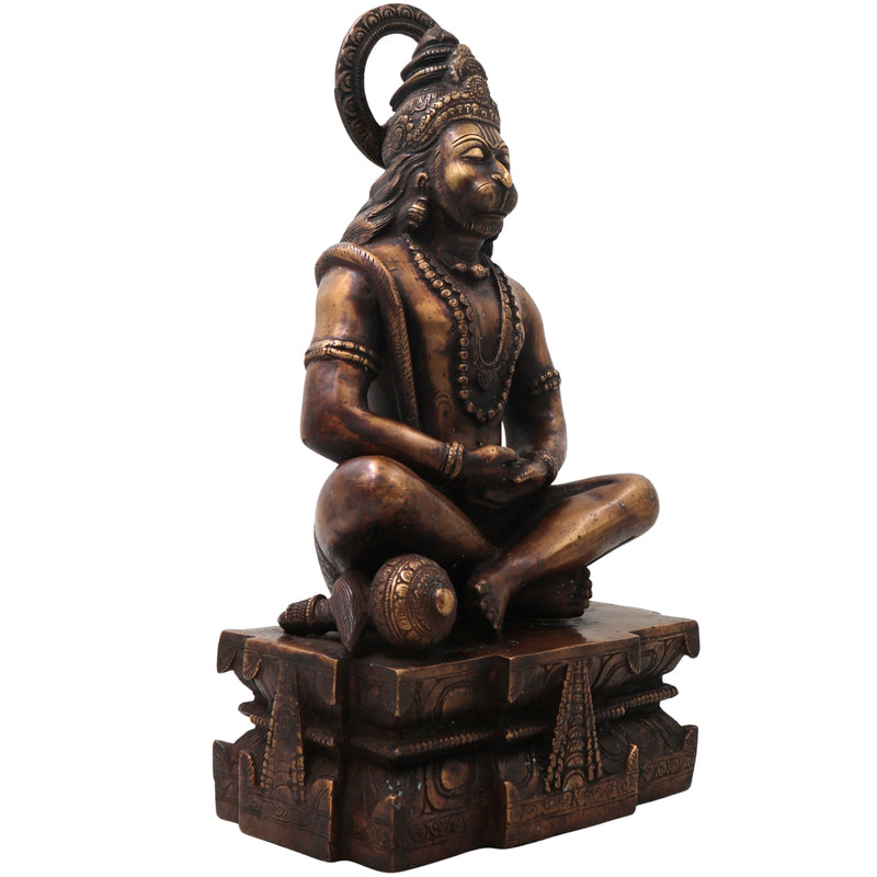 Brass Hanuman Idol Murti, Handcrafted Bajrangbali Anjaneya Statue for Pooja, Home Decor & Spiritual Gifting, Gold, 14.5 Inch, 1 Piece