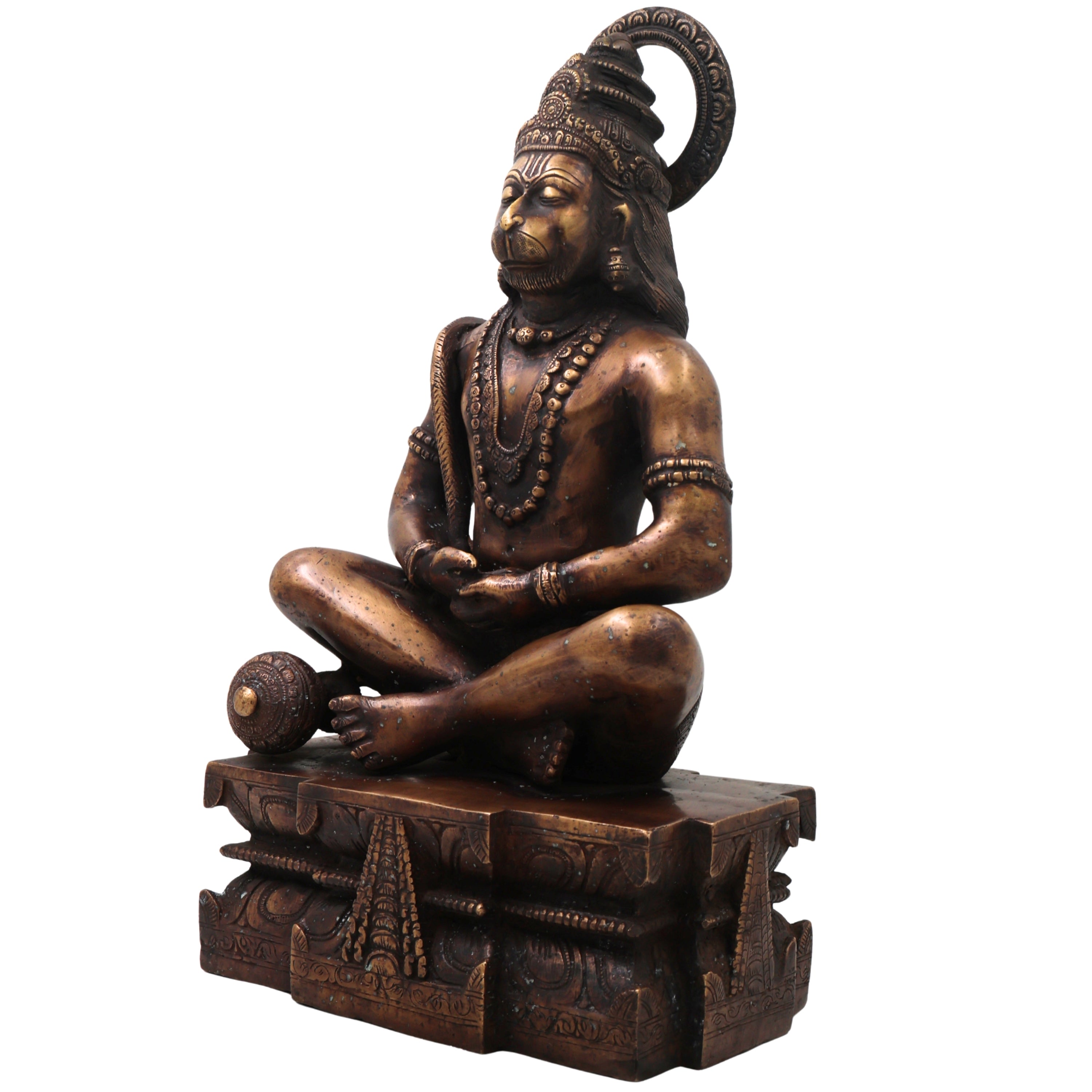Brass Hanuman Idol Murti, Handcrafted Bajrangbali Anjaneya Statue for Pooja, Home Decor & Spiritual Gifting, Gold, 14.5 Inch, 1 Piece