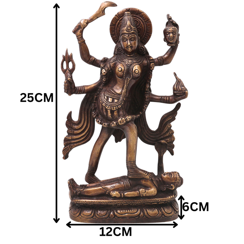 Handcrafted Brass Mahakali Idol Murti Traditional Chola Style Kali Mata Statue for Pooja Home Decor Gifting, Gold, 10 Inch, 1 Piece