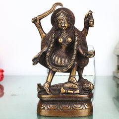 Brass Mahakali Idol Murti Handcrafted Traditional Kali Mata Statue for Pooja Decor Gifting, Gold, 6.5 Inch, 1 Piece