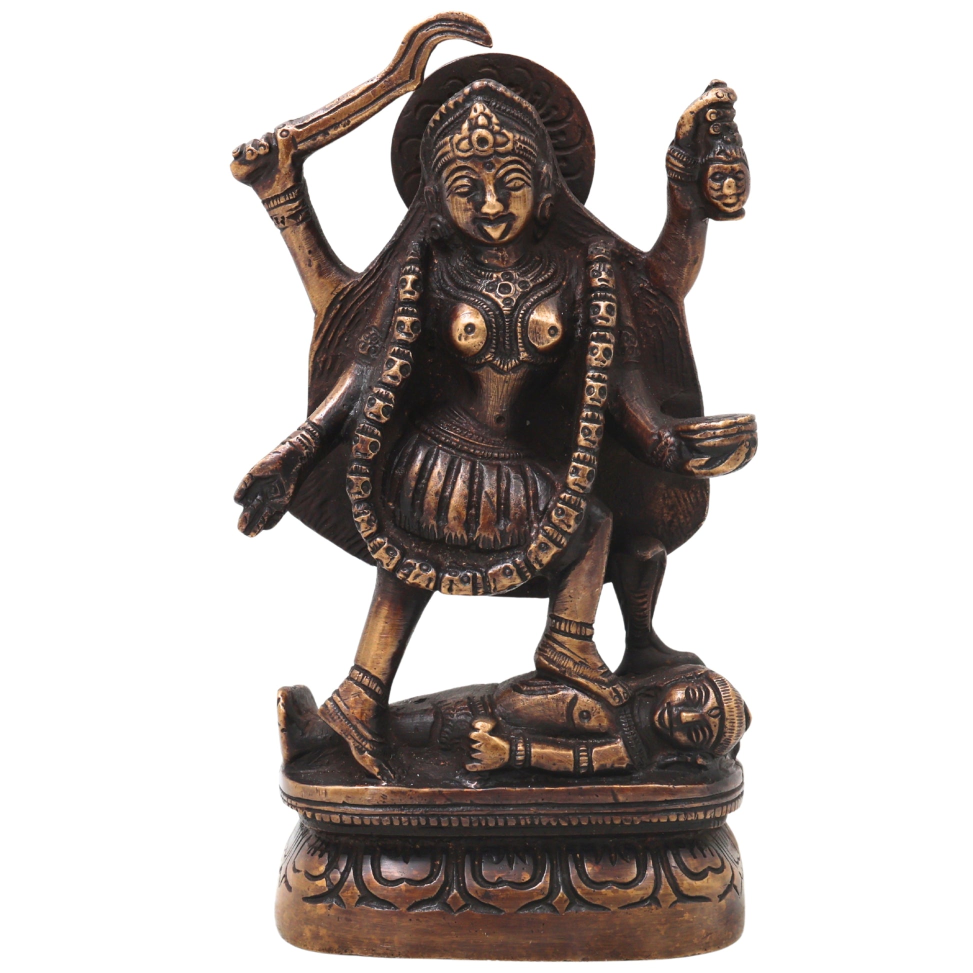 Brass Mahakali Idol Murti Handcrafted Traditional Kali Mata Statue for Pooja Decor Gifting, Gold, 6.5 Inch, 1 Piece