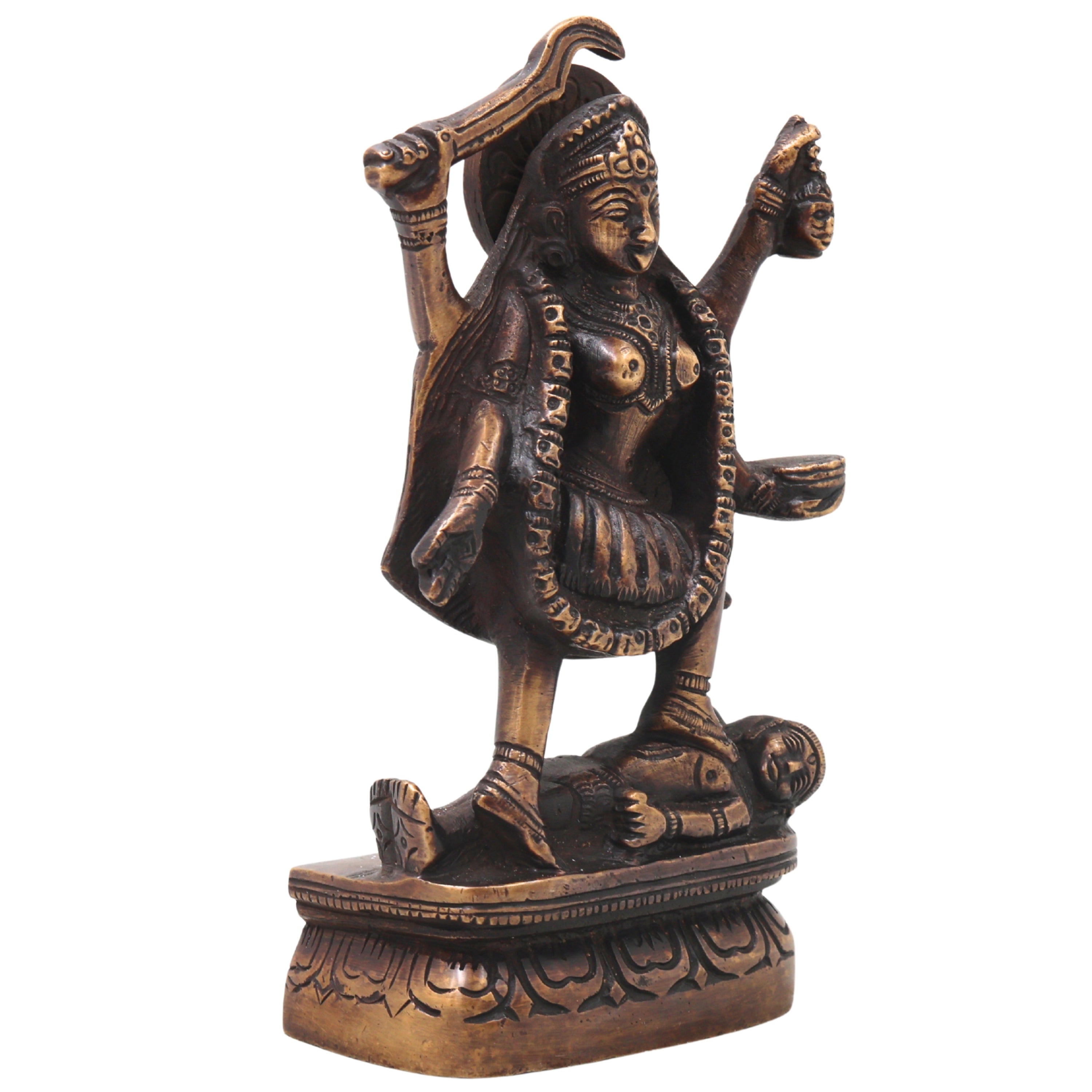 Brass Mahakali Idol Murti Handcrafted Traditional Kali Mata Statue for Pooja Decor Gifting, Gold, 6.5 Inch, 1 Piece