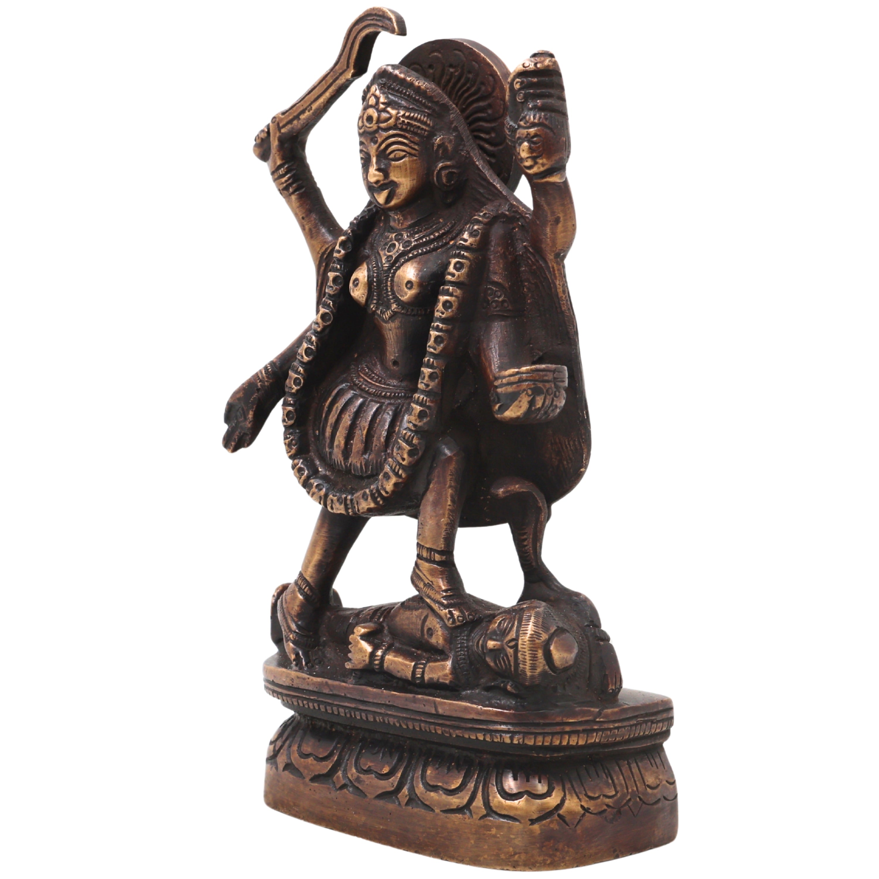 Brass Mahakali Idol Murti Handcrafted Traditional Kali Mata Statue for Pooja Decor Gifting, Gold, 6.5 Inch, 1 Piece