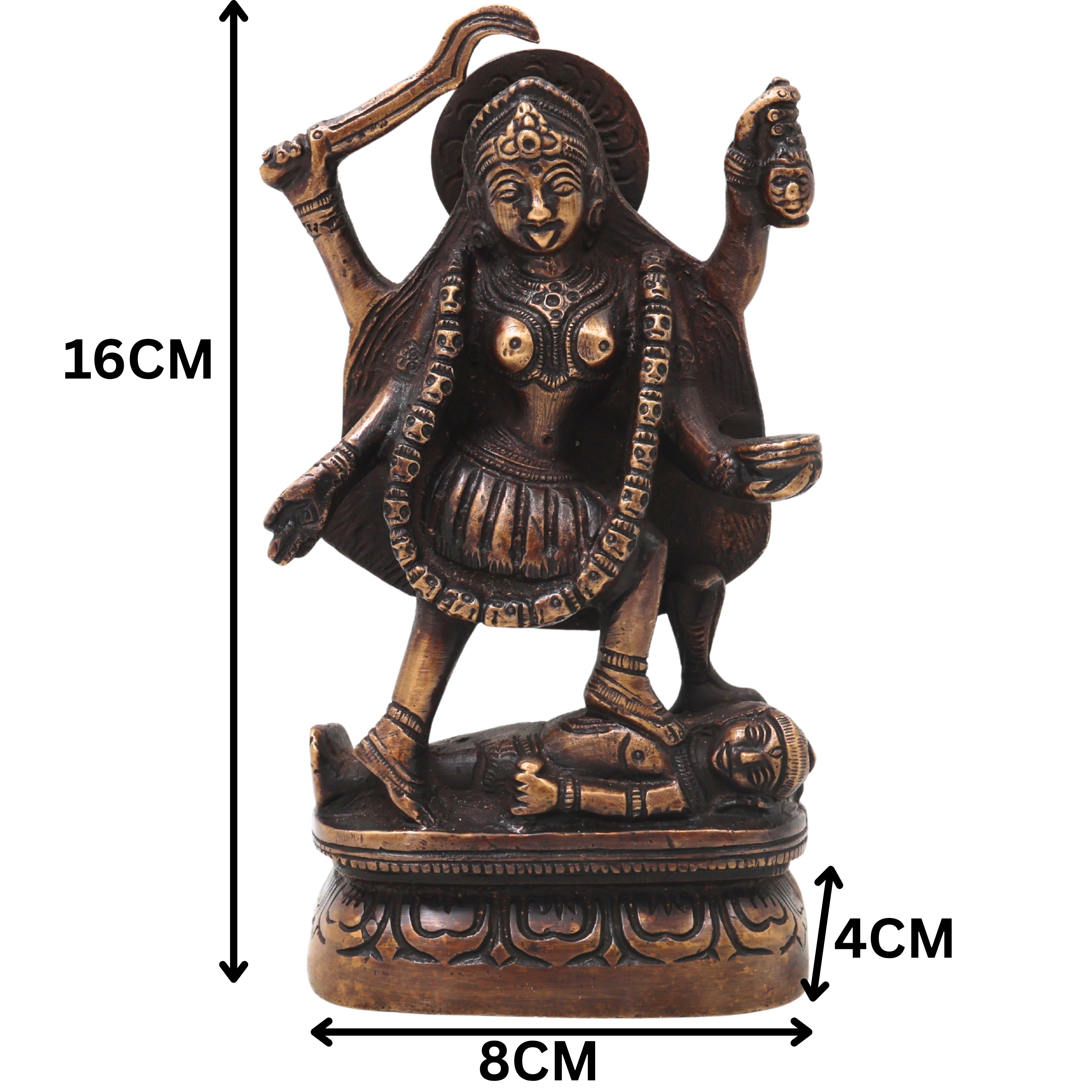Brass Mahakali Idol Murti Handcrafted Traditional Kali Mata Statue for Pooja Decor Gifting, Gold, 6.5 Inch, 1 Piece