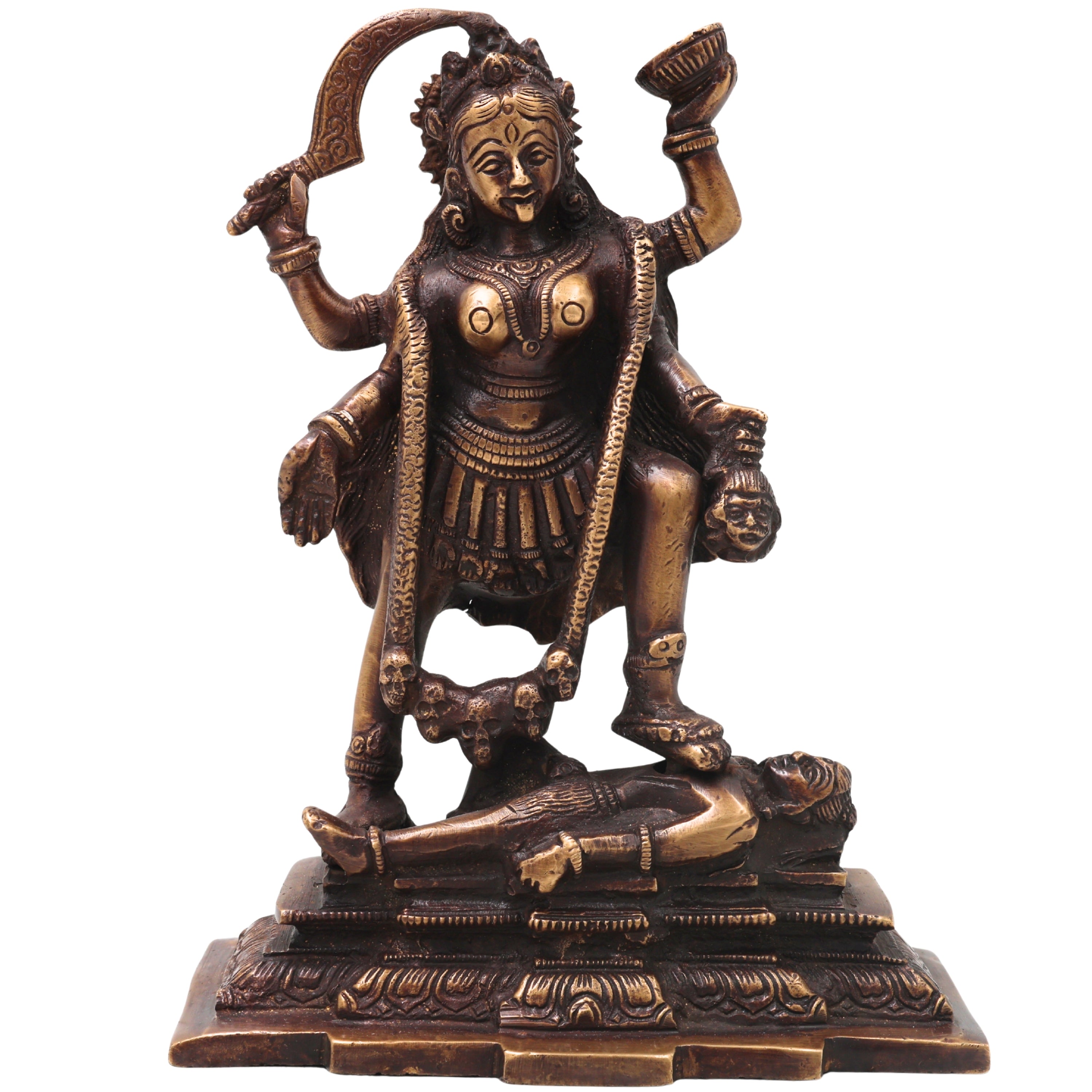 Brass Mahakali Idol Murti, Handcrafted Traditional Kalika Devi Statue for Pooja, Home Decor & Gifting, Gold, 7.5 Inch, 1 Piece