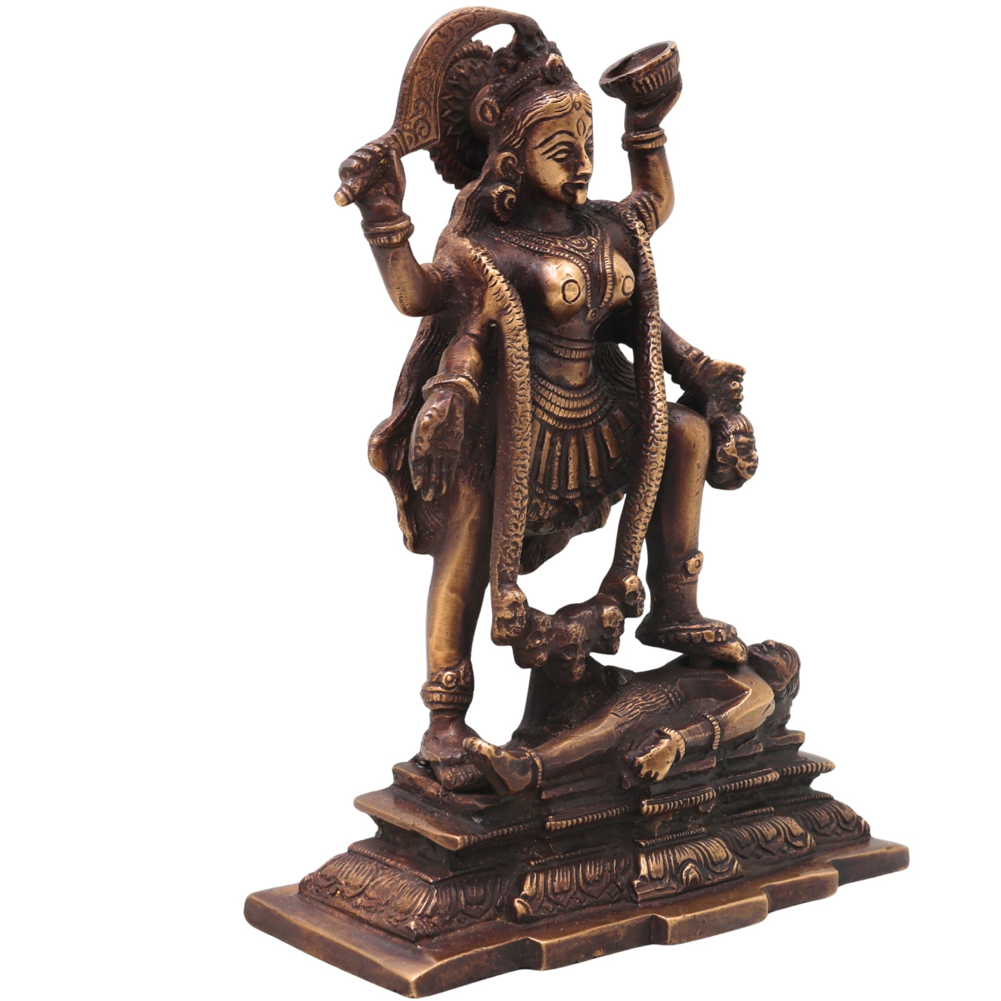 Brass Mahakali Idol Murti, Handcrafted Traditional Kalika Devi Statue for Pooja, Home Decor & Gifting, Gold, 7.5 Inch, 1 Piece
