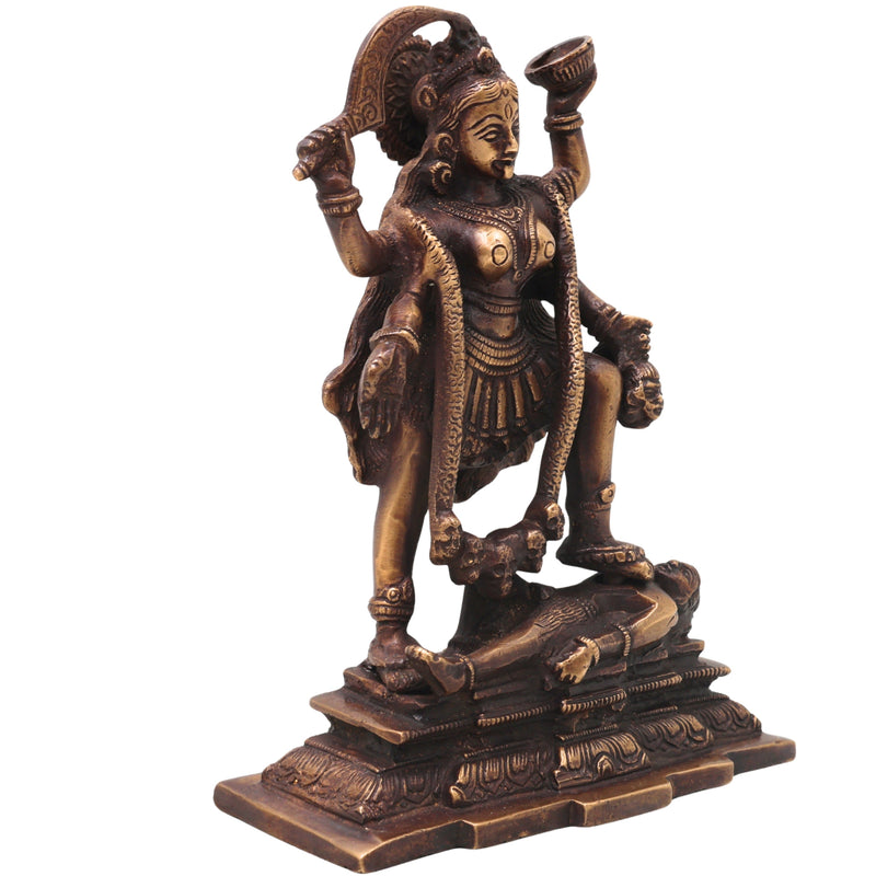 Brass Mahakali Idol Murti, Handcrafted Traditional Kalika Devi Statue for Pooja, Home Decor & Gifting, Gold, 7.5 Inch, 1 Piece